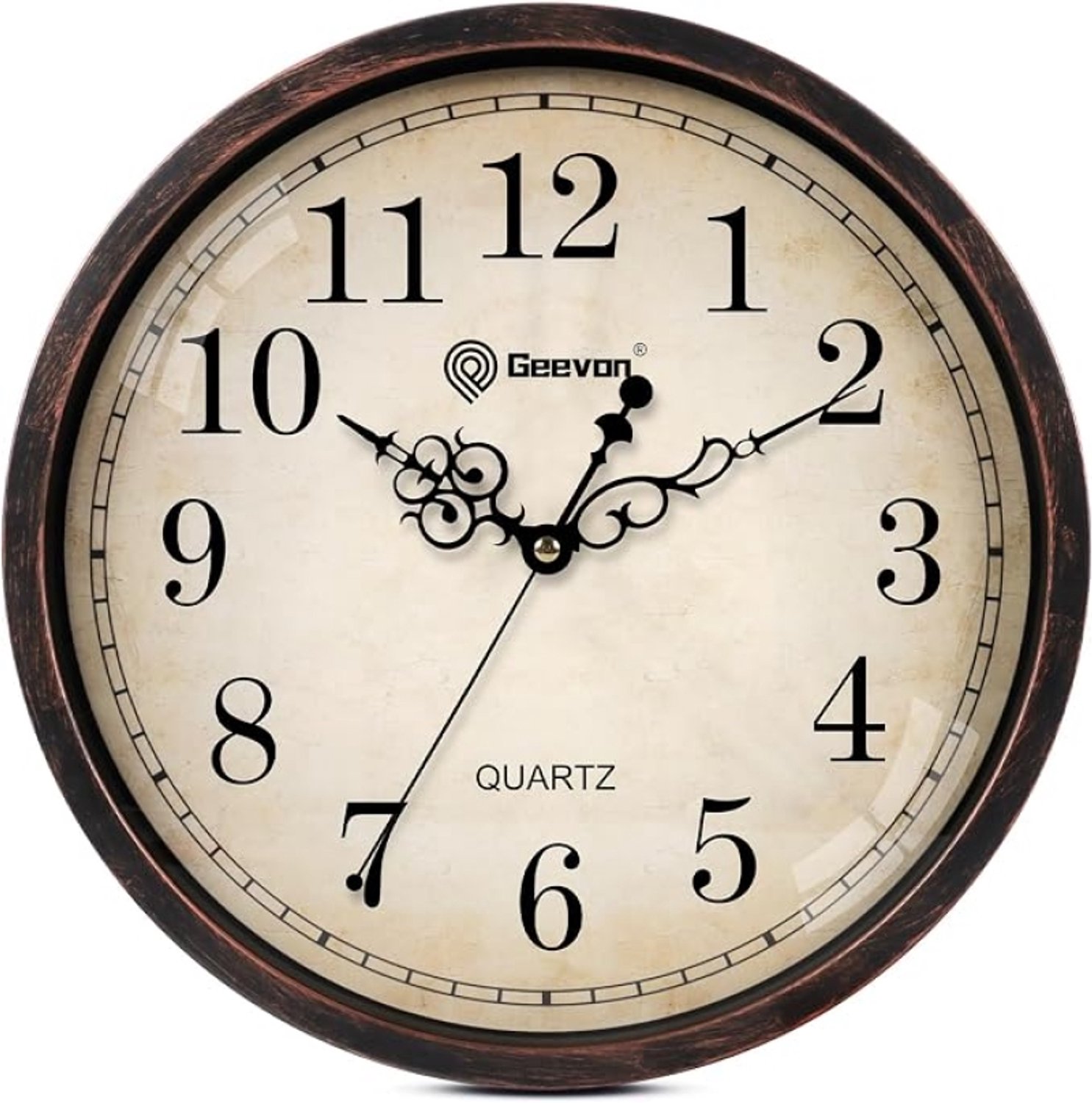 Stille Wandklok 30 cm – Retro Vintage Ronde Klok met Houten Rand, Niet Tikkend, Quartz, Bruin