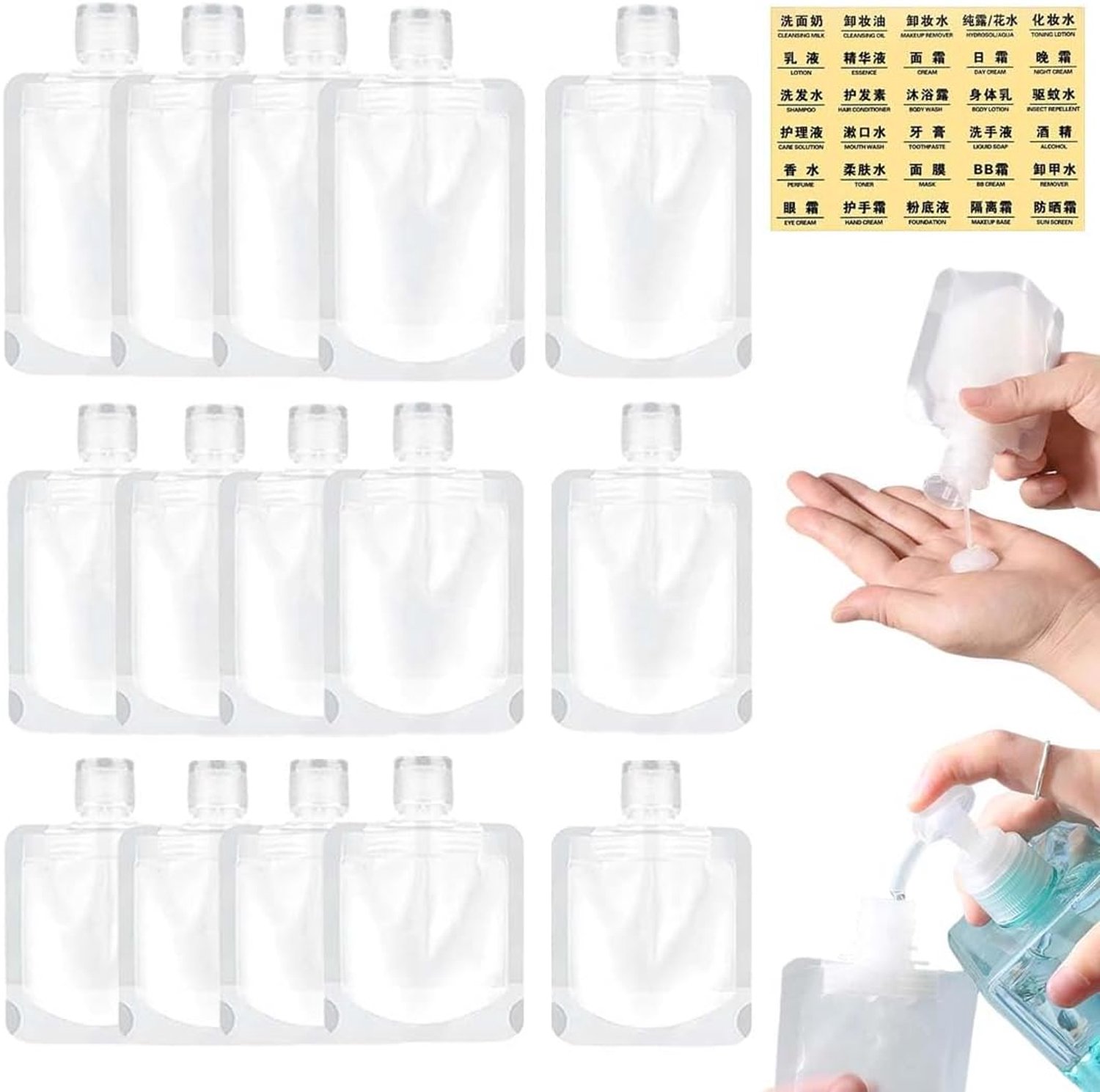 15 stuks knijpzakken om zelf te vullen, navulbare lege containers voor reizen en onderweg, lekvrije verpakkingszakken voor lotion, shampoo en vloeistoffen