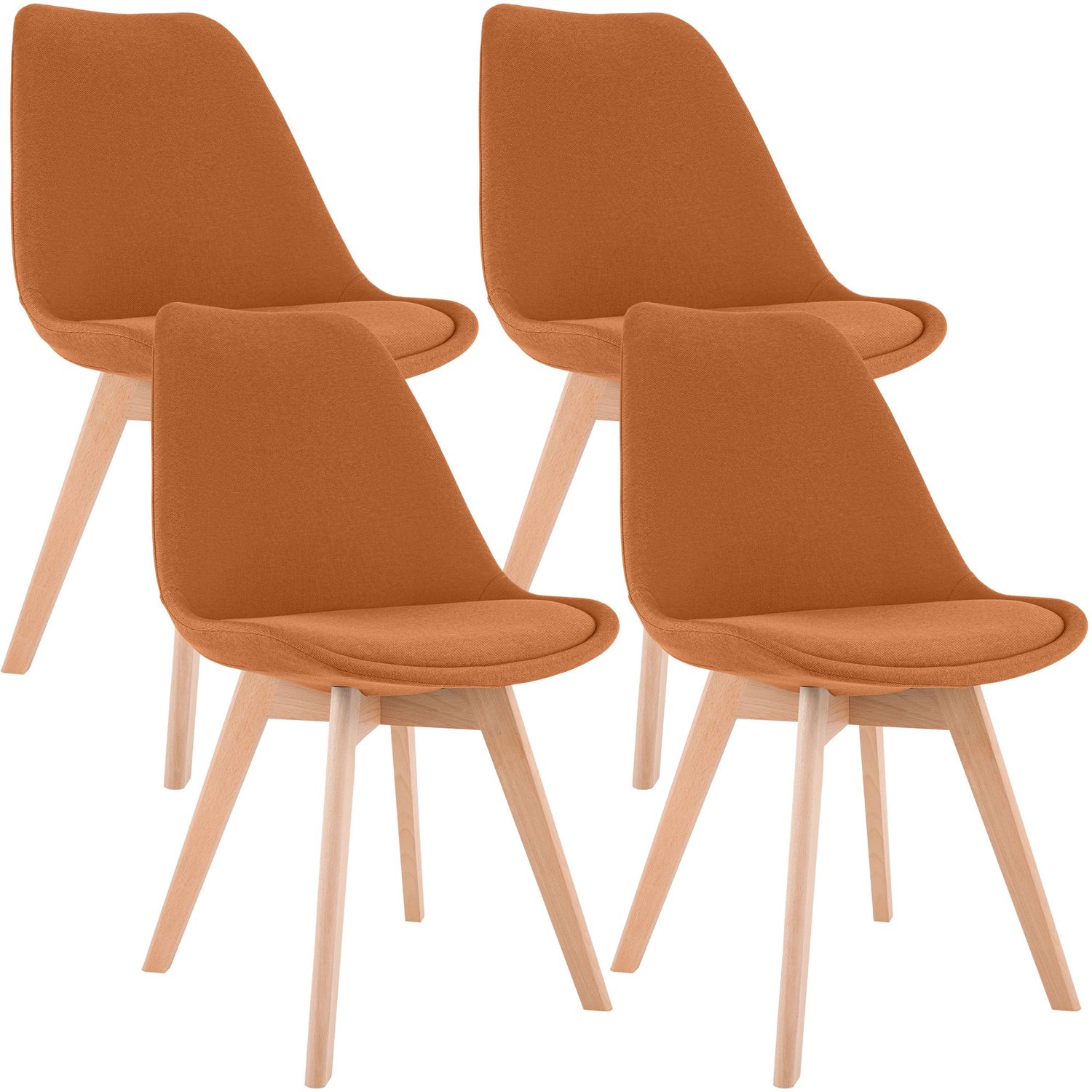 Luxe Comfort Eetkamerstoelen - Set van 4 - Stof - Oranje Stof/oranje
