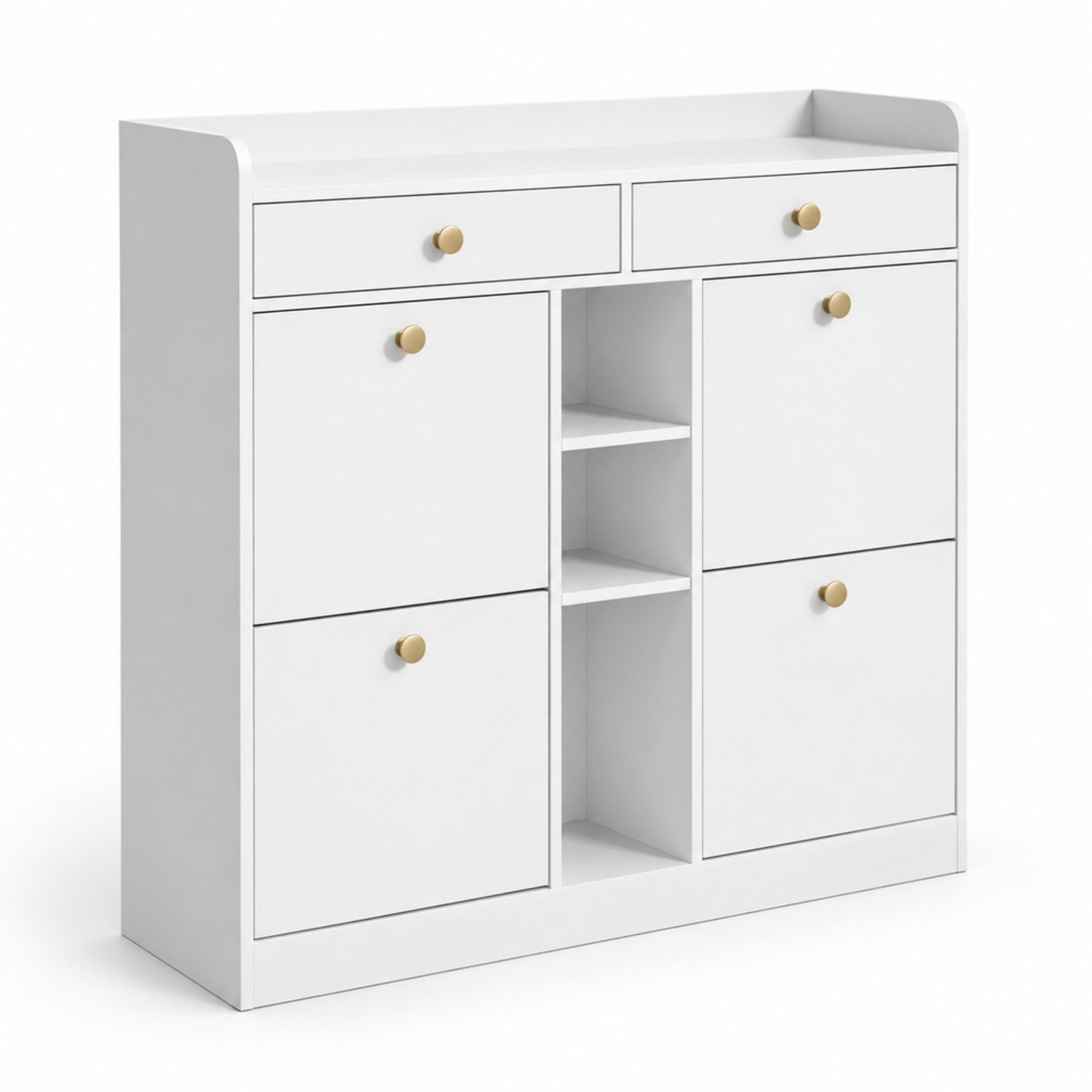 LONG DRAGON - Schoenenkast - 4 kleppen en 2 lades - Wit - 110 x 26 x 100 cm
