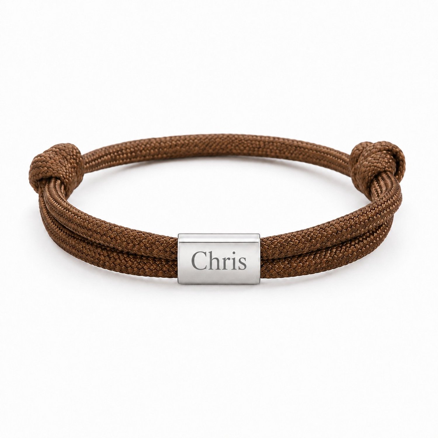 Touw Armband met Namen of Initialen Zilver, Bruin