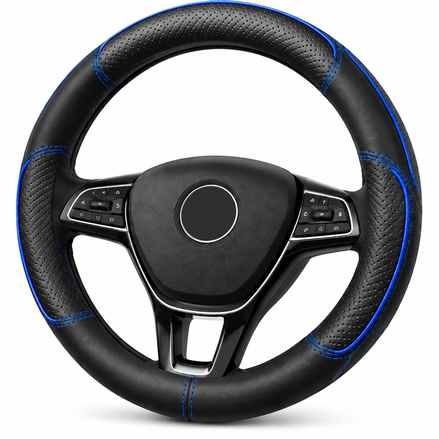 Stuurhoes Auto 37-38 cm - Universele Stuurwielhoes - Antislip Comfort Grip - Zwart Blauw