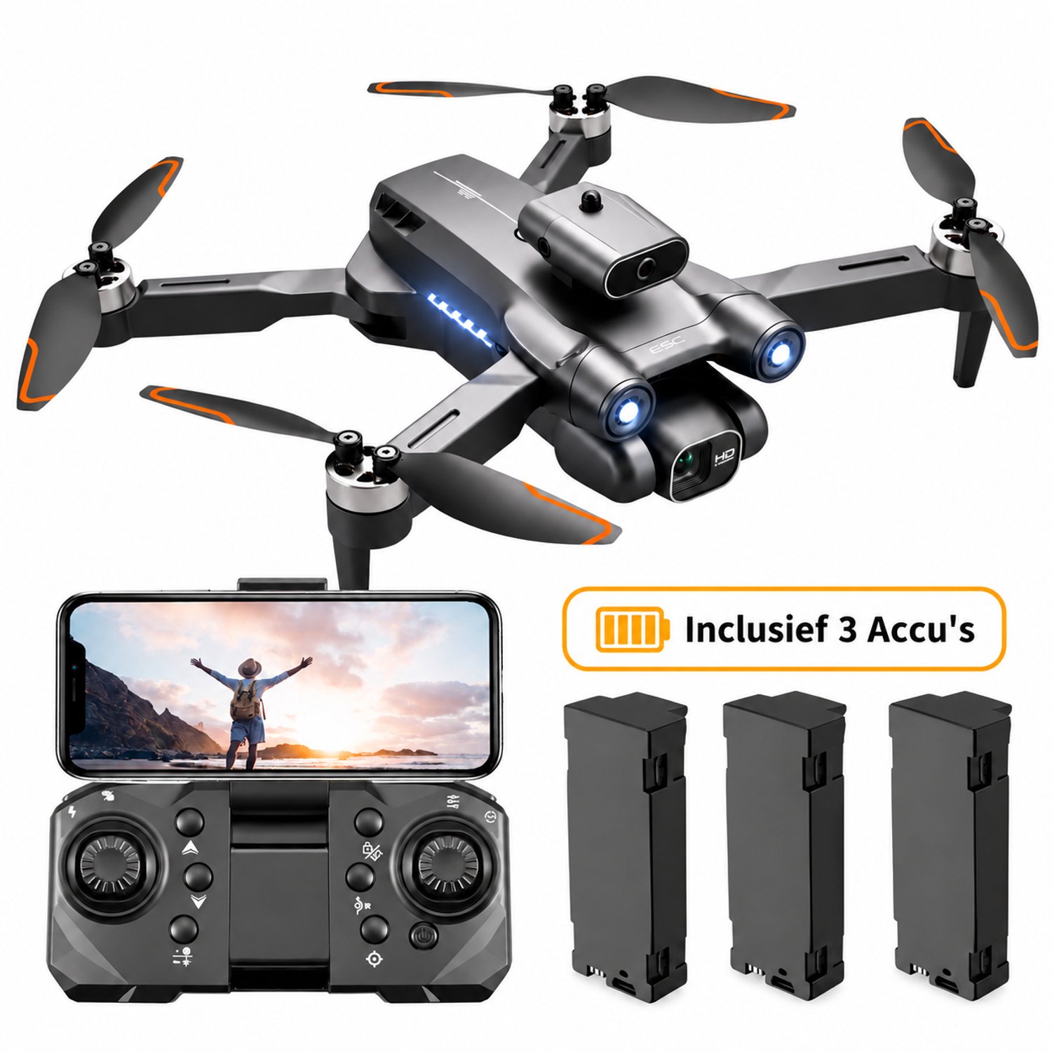 Bol.com SefSay Ultra Max Drone - Drone met dubbele ESC HD camera - Obstakel Ontwijking - Borstelloze motoren - 3 batterijen en e... aanbieding
