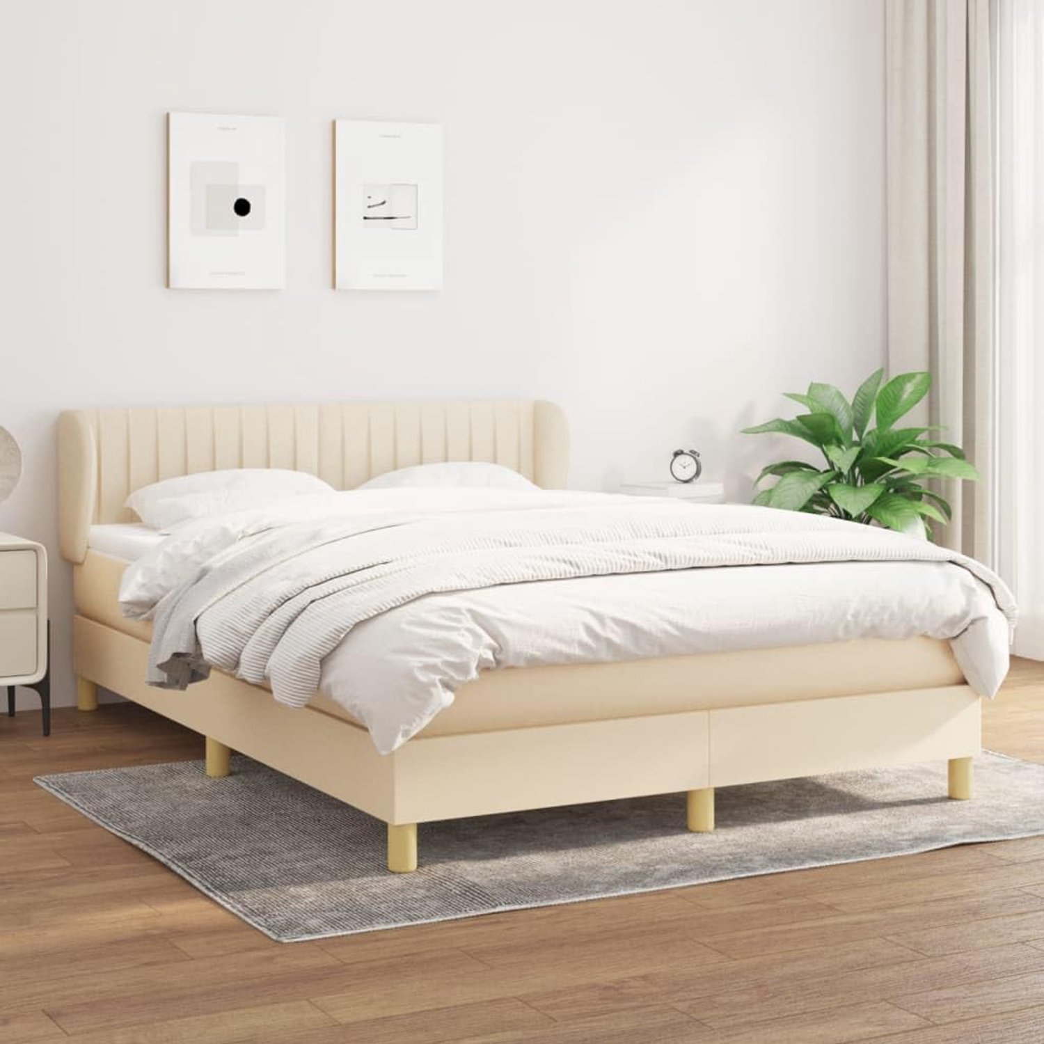Stof Verstelbaar hoofdbord Pocketvering matras Crème 140x190