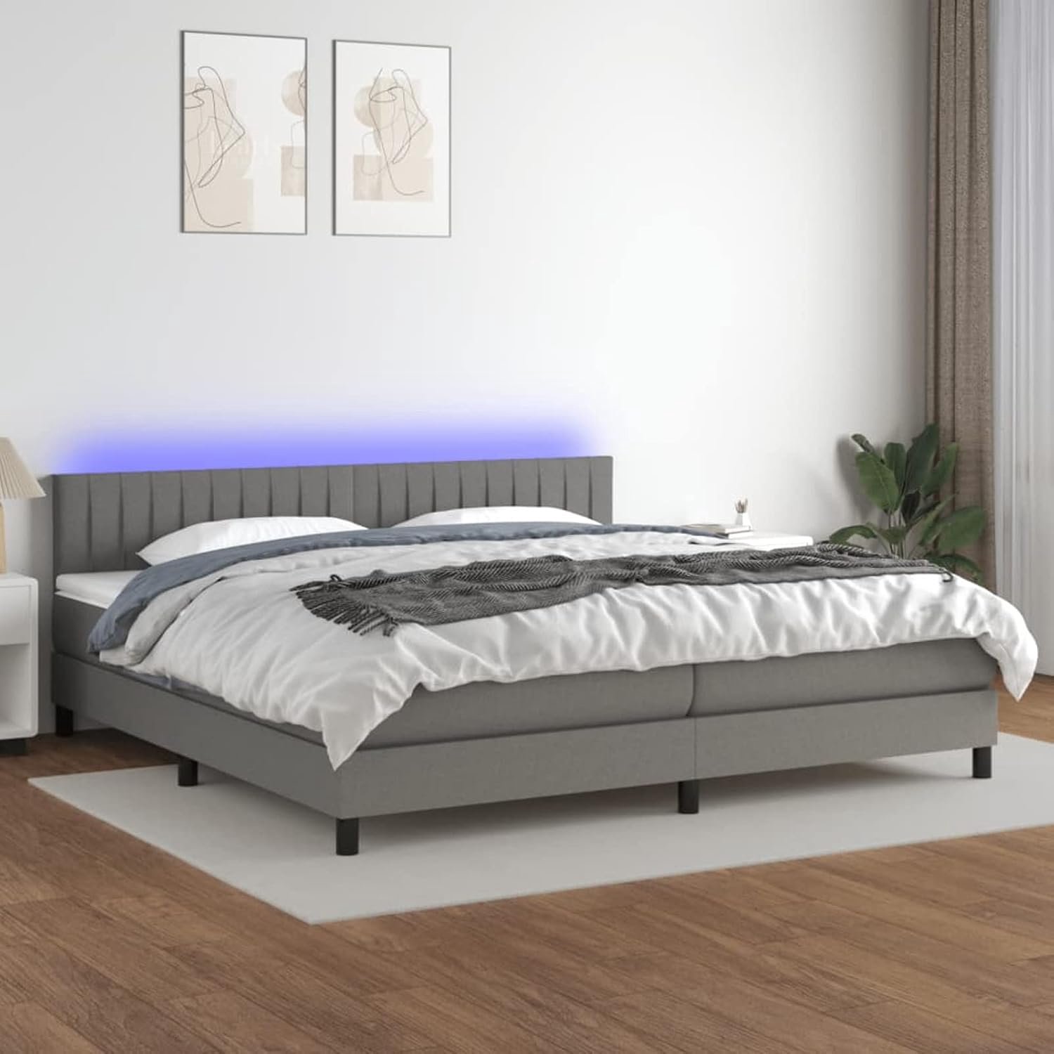Matras en led, donkergrijs, 200 x 200 cm, van stof, voor eenpersoonsbed, modern tweepersoonsbed, bedframe, Frans bed