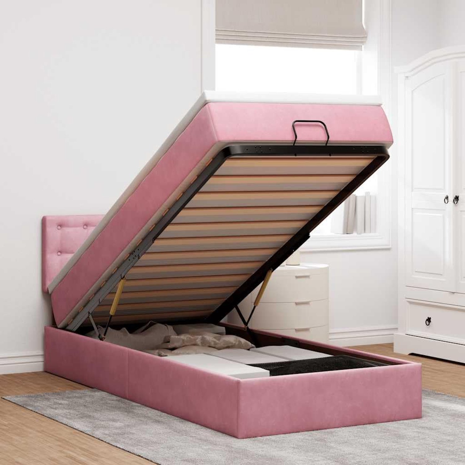 Opbergbed met pocketveringmatras Roze 80x200 cm