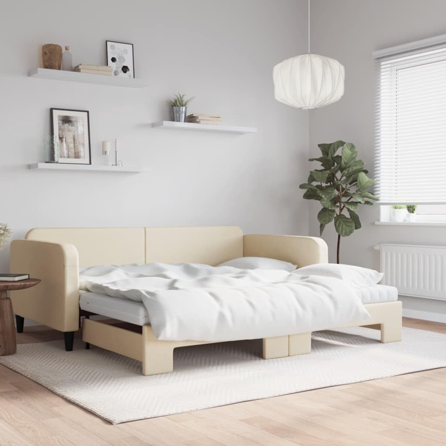 2 in 1 slaapbank onderschuifbed Crème 100x200 cm