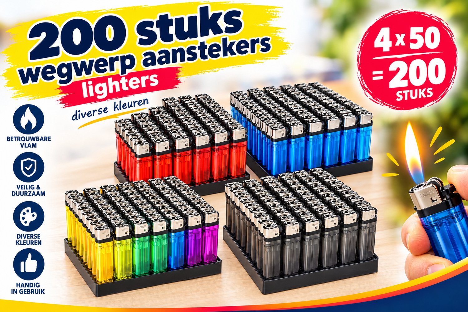 200 stuks wegwerp aanstekers lighters div kleuren STAR ONE