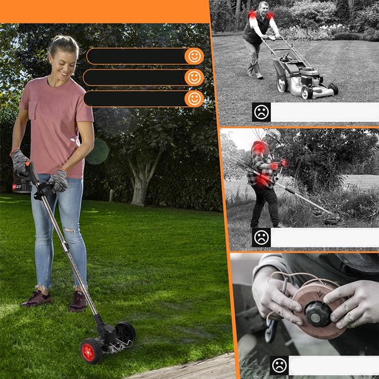 Draadloze grasmaaier met 21V-accu (4,0 Ah) - Handgrasmaaier - Elektrische trimmer - Klein multifunctioneel - Telescopisch - 125 cm - 4000 mAh - Oranje — afbeelding 5