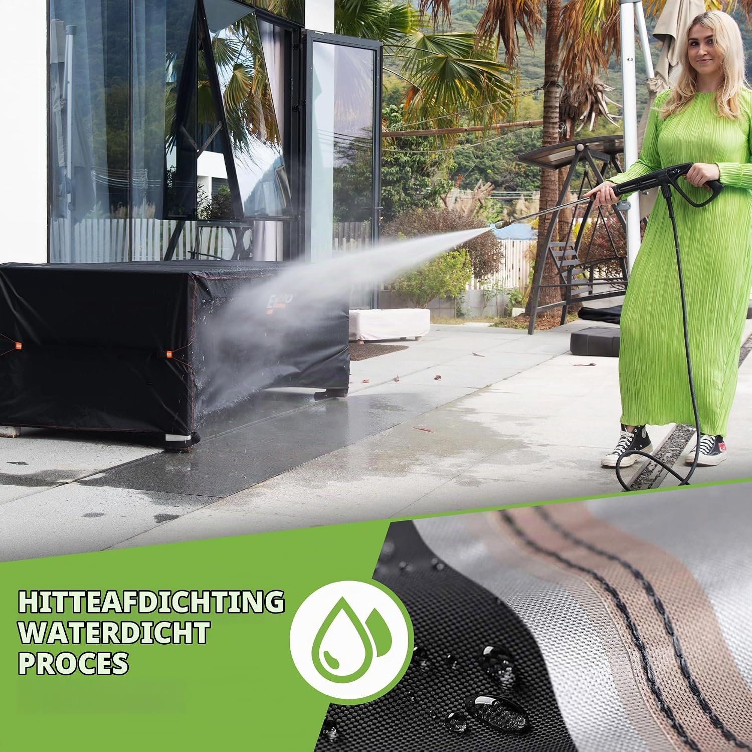 Famanu Tuinmeubelhoes Waterdicht met Luchtventilatie, 200 x 100 cm outdoor tuintafelhoes voor rechthoekige/rechthoekige tafel en stoel Set, 420D Heavy Duty Oxford Stof patio Tafelhoes Winddicht, Anti-UV wit