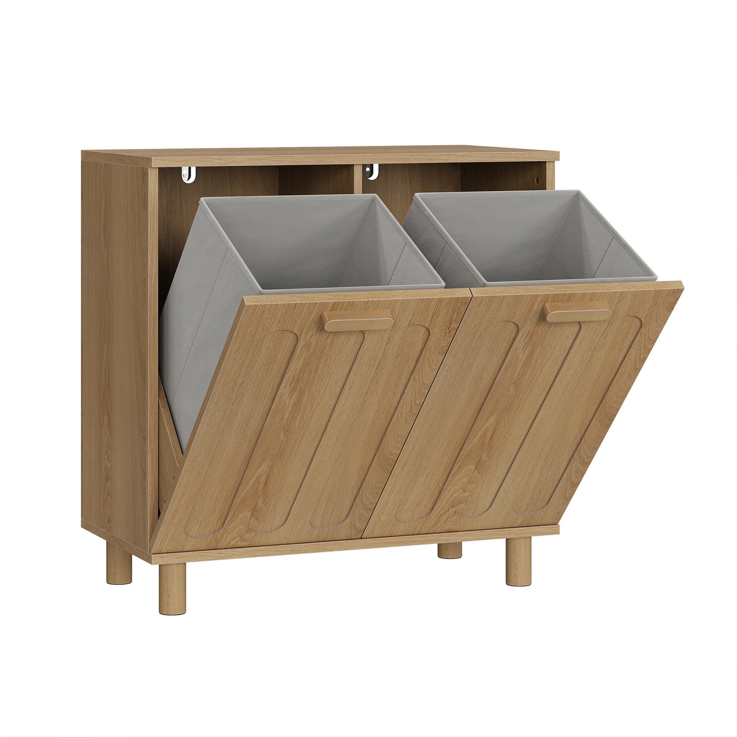 VILIMA - Badkamerkast - Opbergkast - Kast met 2 wasmanden - Multifunctioneel - Ruimtebesparend - Wasruimte - 66x35x67 cm - Hout