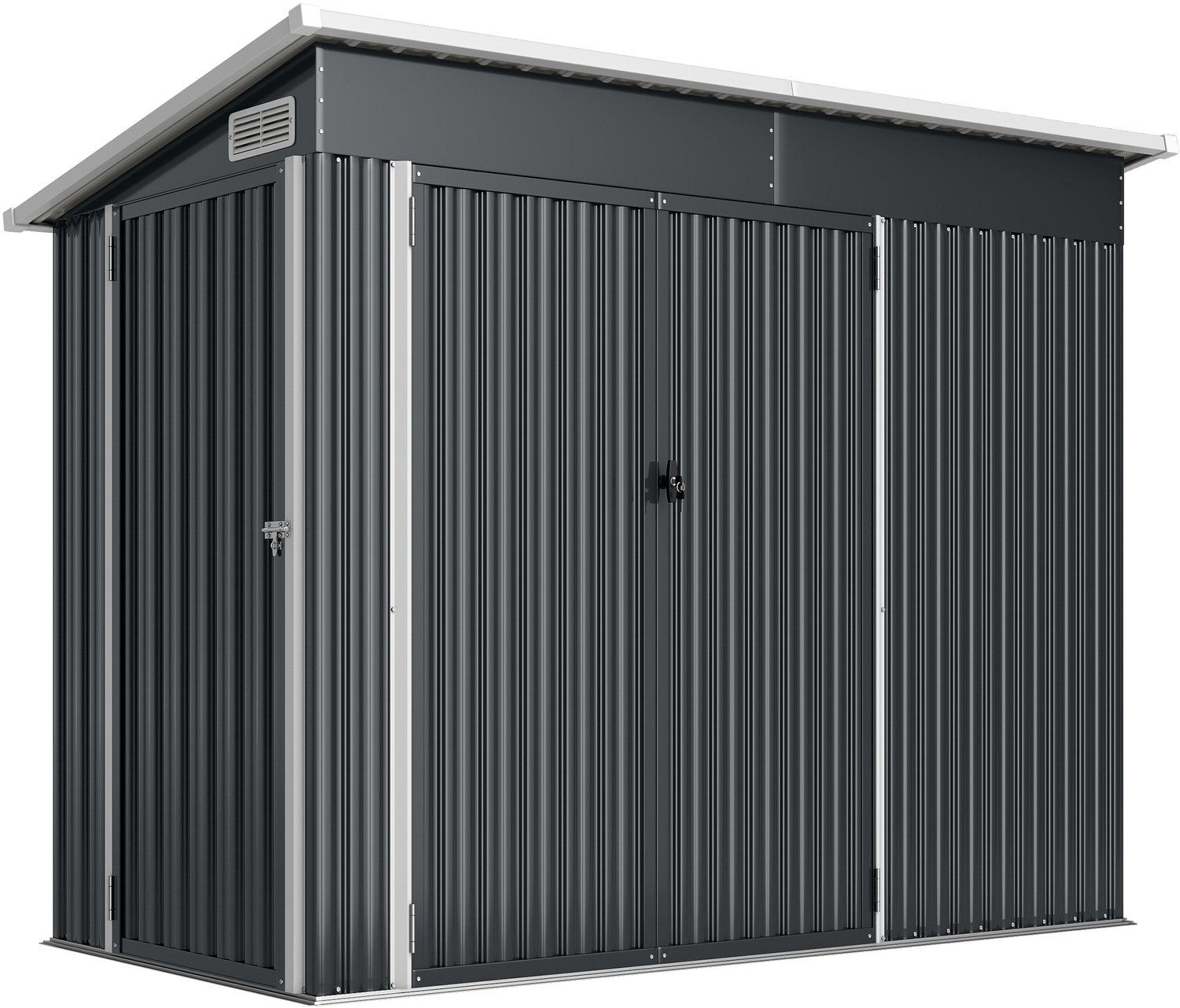 Sunona Metalen tuinhuis - Met 3 deuren, ventilatie en schuin dak - 234 x 132 x 163/185 cm - Donkergrijs