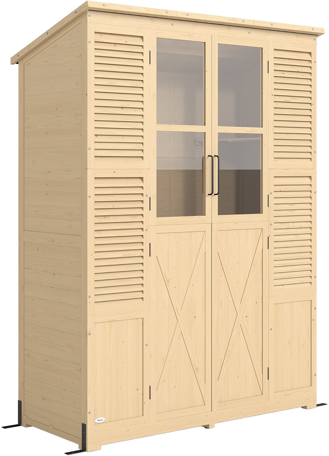 Sunona Tuinhuis - Met 6 legplanken, 4 ramen en asfaltdak - 147 x 68 x 198 cm - Natuurhout