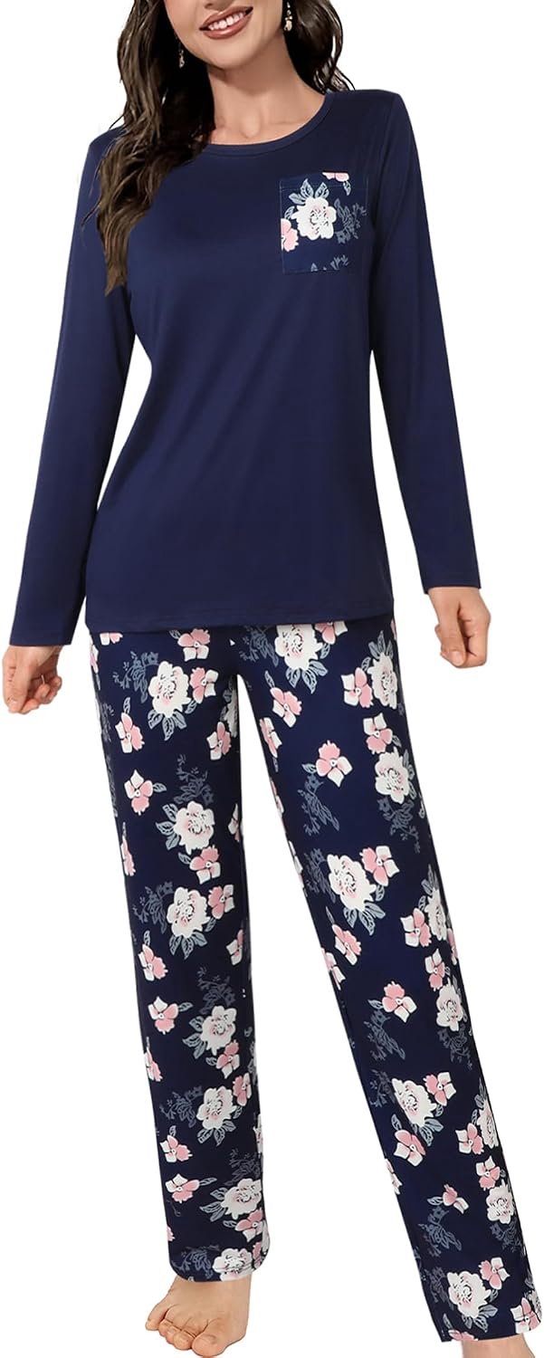 Pyjama Set Lange Mouw Ronde Hals Dames PJS voor Vrouwen Loungewear Brede Been 2 Stuks Pyjama Gezellige Nachtkleding