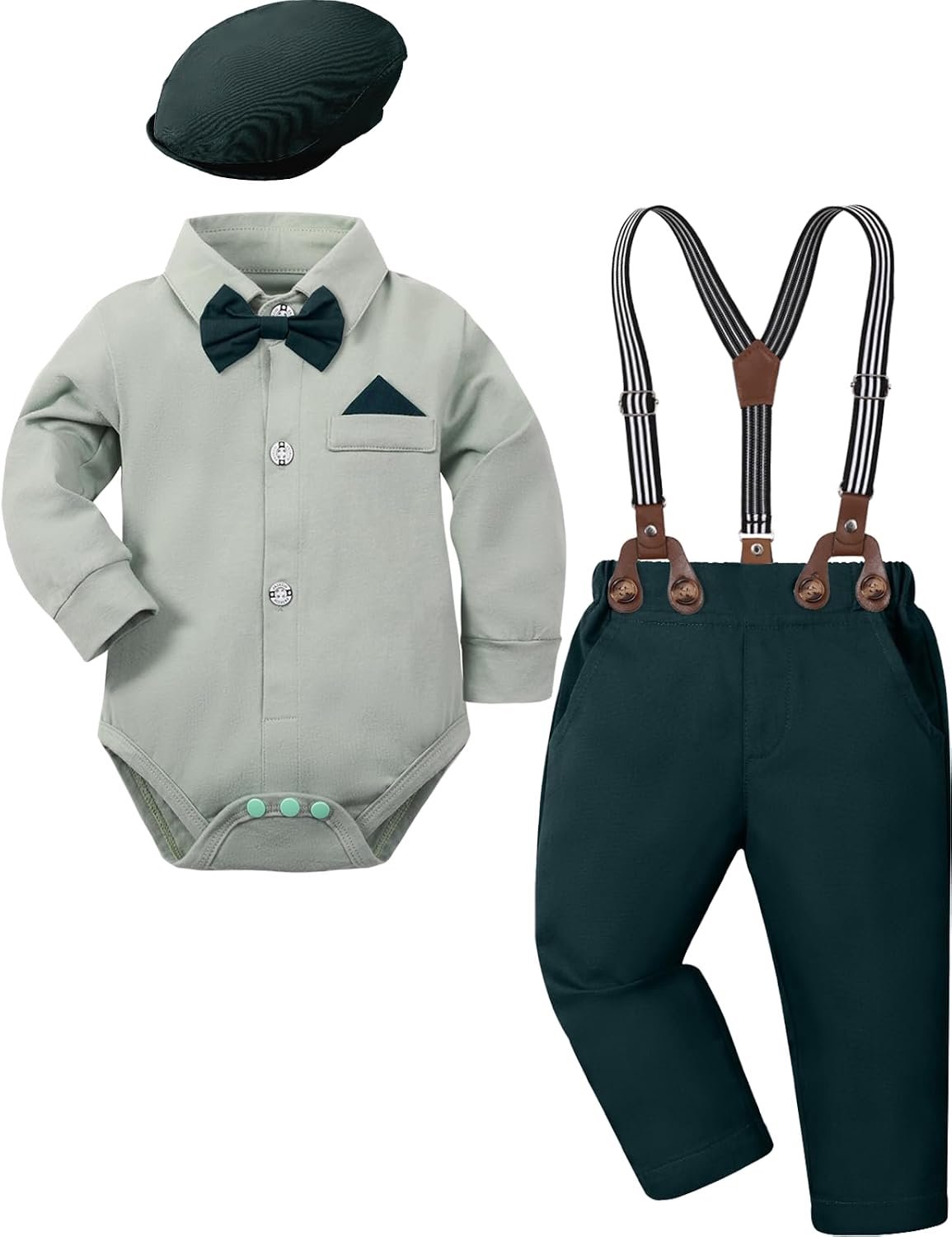 Boy Pak 3 STKS Gentleman Bruiloft Kleding Shirt Set Bretels Vlinderdas met Hoed 3-18 Maanden