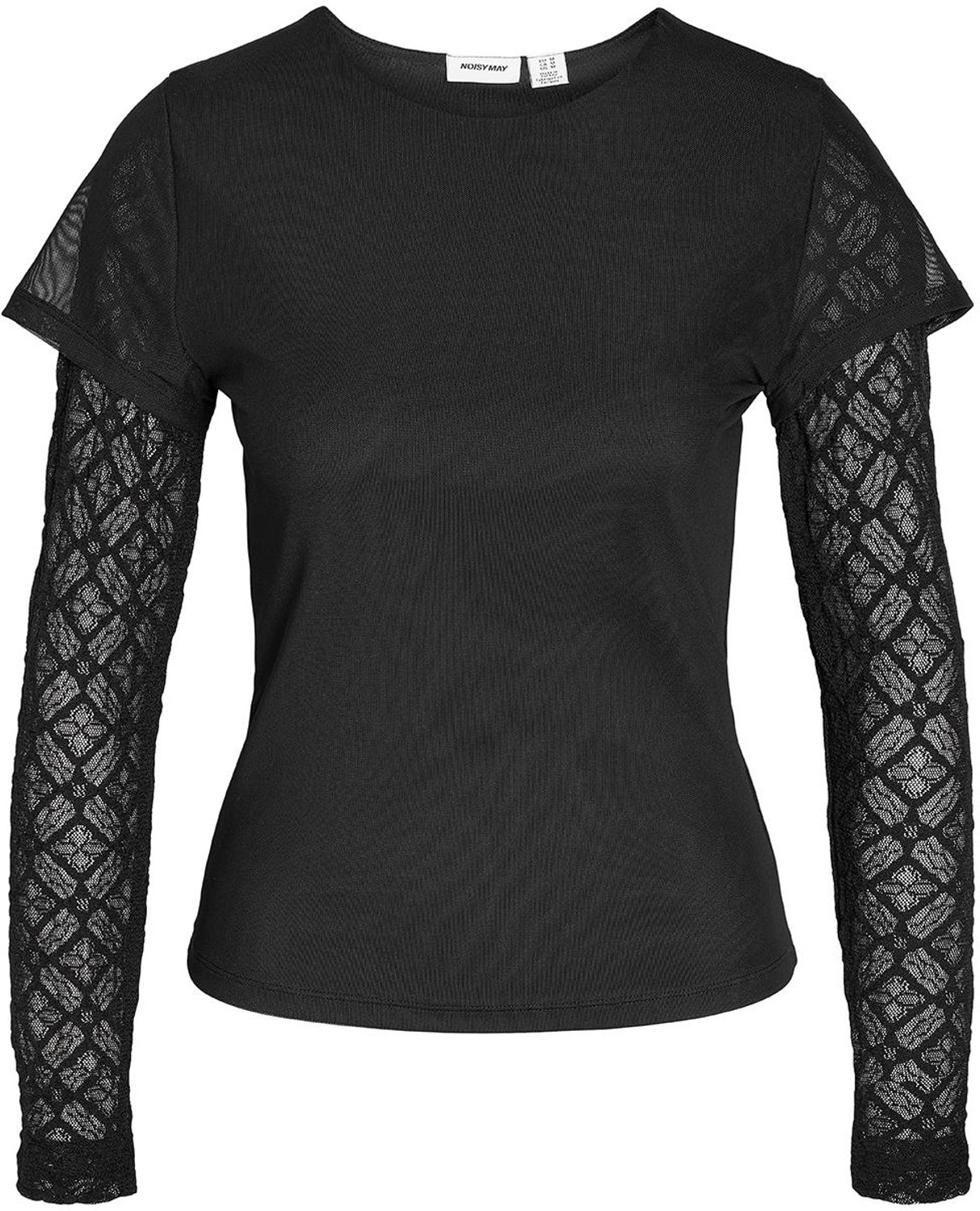 Noisy may T-shirt Nmmercy L/s Double Layer Top Jrs 27038928 Black/black Lace Dames Maat - L