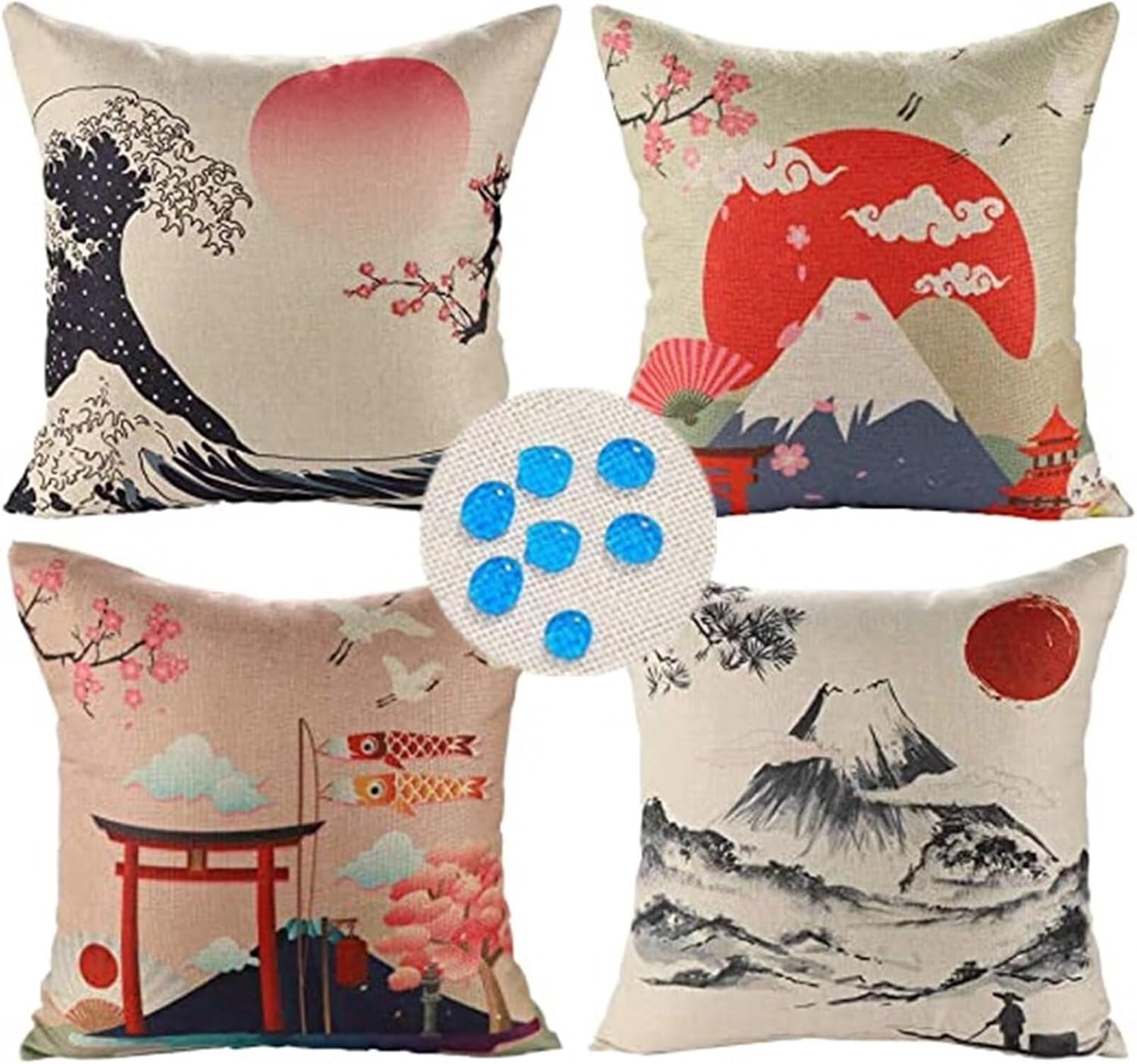 Outdoor kussenhoezen 20x20 inch set van 4 waterbestendige decoratieve kussenslopen linnen materiaal, bedrukte kussenslopen, voor tuinbank slaapkamer, 50 cm x 50 cm zonsondergang landschap