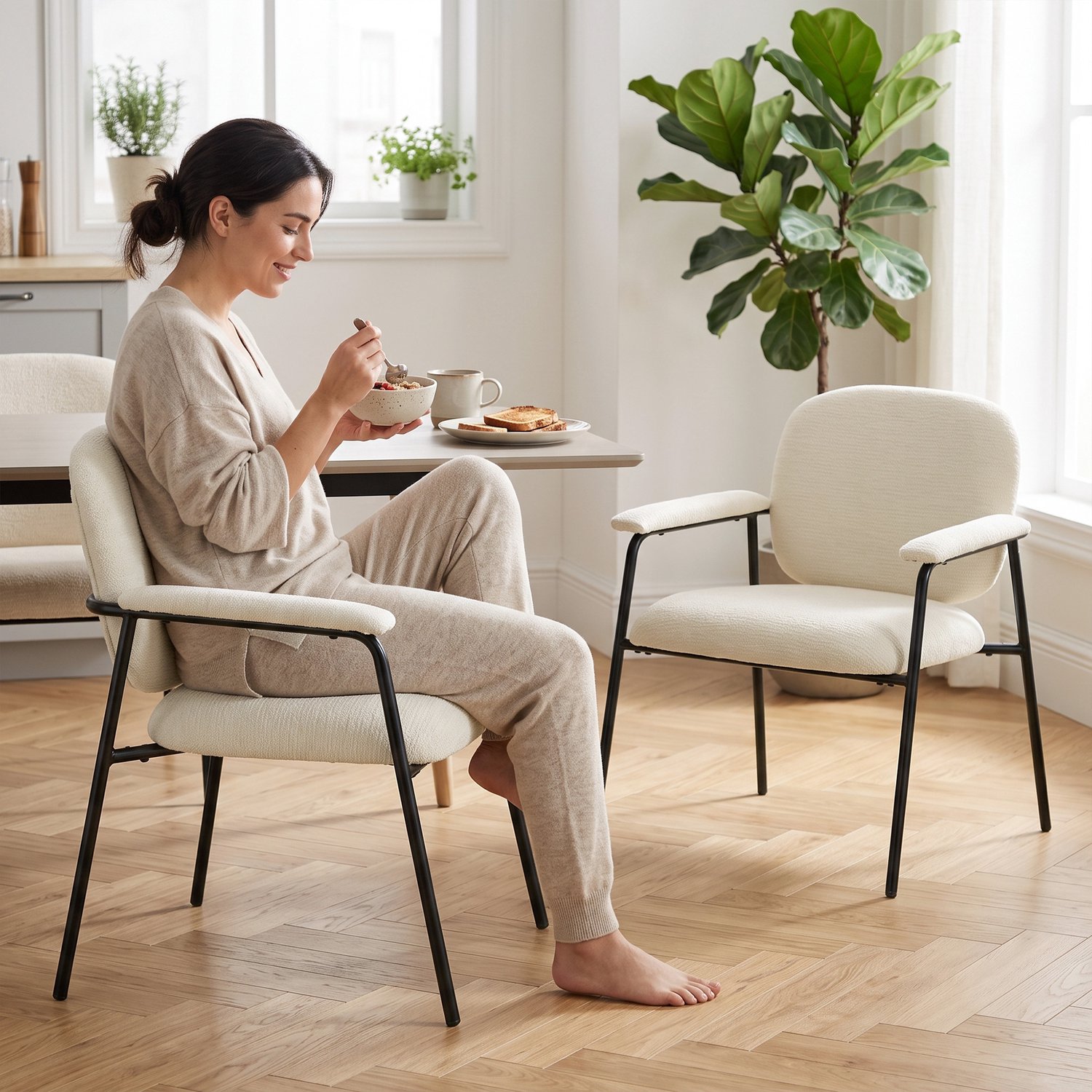 Homcom Accentstoel Rups (100% polyester), metaal - 64 x 67 x 76,5 cm - Crème