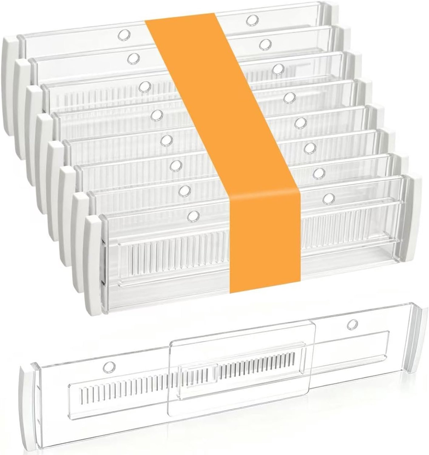8 stuks, doorzichtig, verstelbaar 28,5–50,5 cm, kunststof organizer, flexibele verdeling voor keuken en slaapkamer