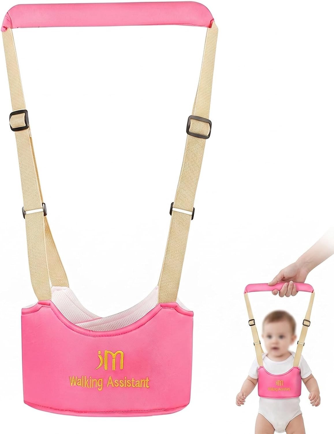 Verstelbare en Ademend Baby Harnas voor Eerste Stapjes, Veiligheidsriem voor Kinderen van 7-24 Maanden, Ergonomische Loopondersteuning in Roze, Ideaal voor Buitenactiviteiten