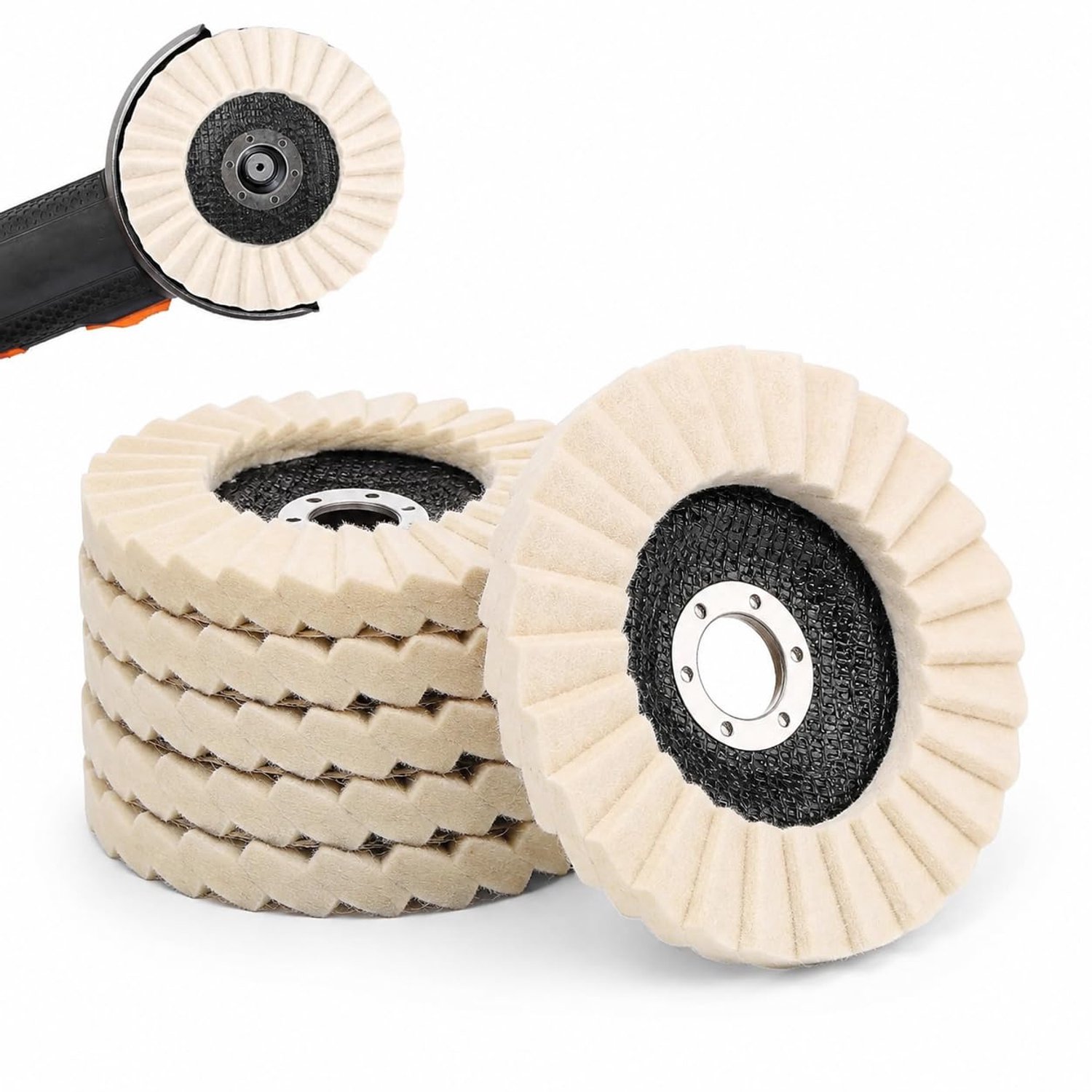 5 stuks vilten polijstschijven 125 mm x 22 mm voor haakse slijper, wolvilt polijstopzetstuk voor metaal, hout, roestvrij staal, kunststof, polijstschijven voor haakse slijper 125, schuurschijf