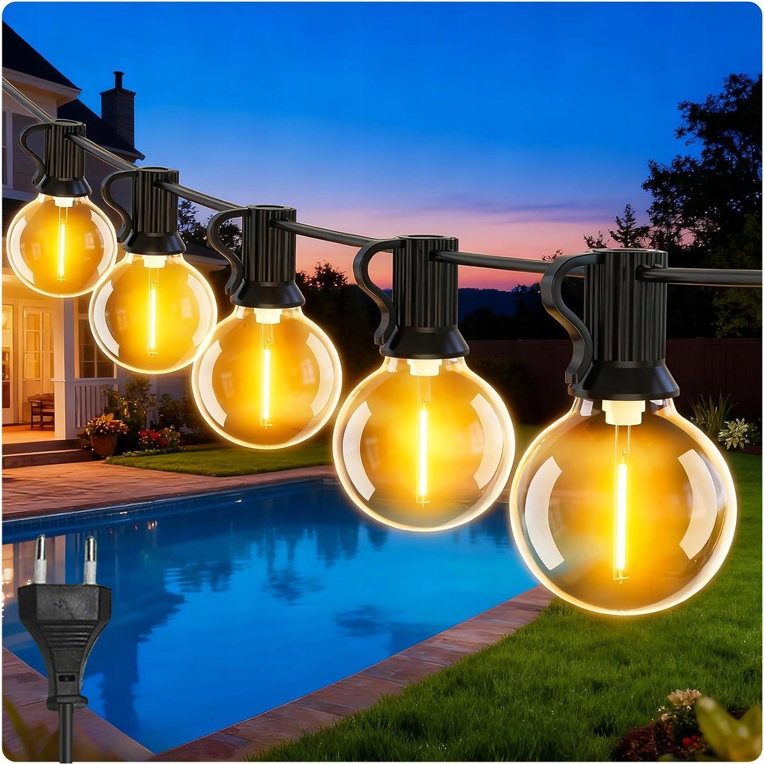 Led Tuinslinger 10m 12x G40 Lampen IP44 Warm Wit