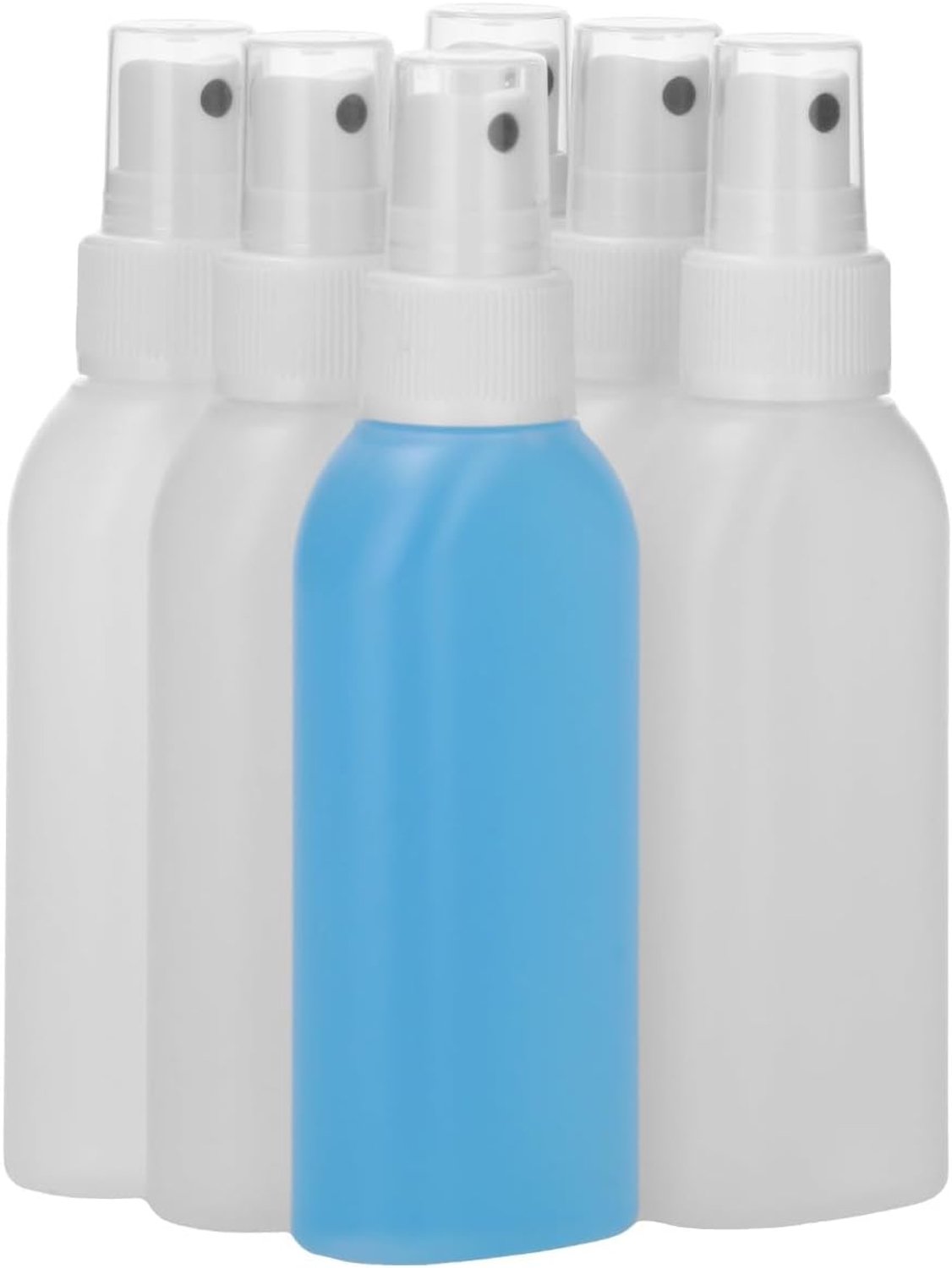 6 x 100 ml Platte fles HDPE naturel + Sprayfles pomp wit - BPA Vrij - Niet Breekbaar - Plastic Flesjes Navulbaar - Met Dop - Lege Flessen - 6 stuks