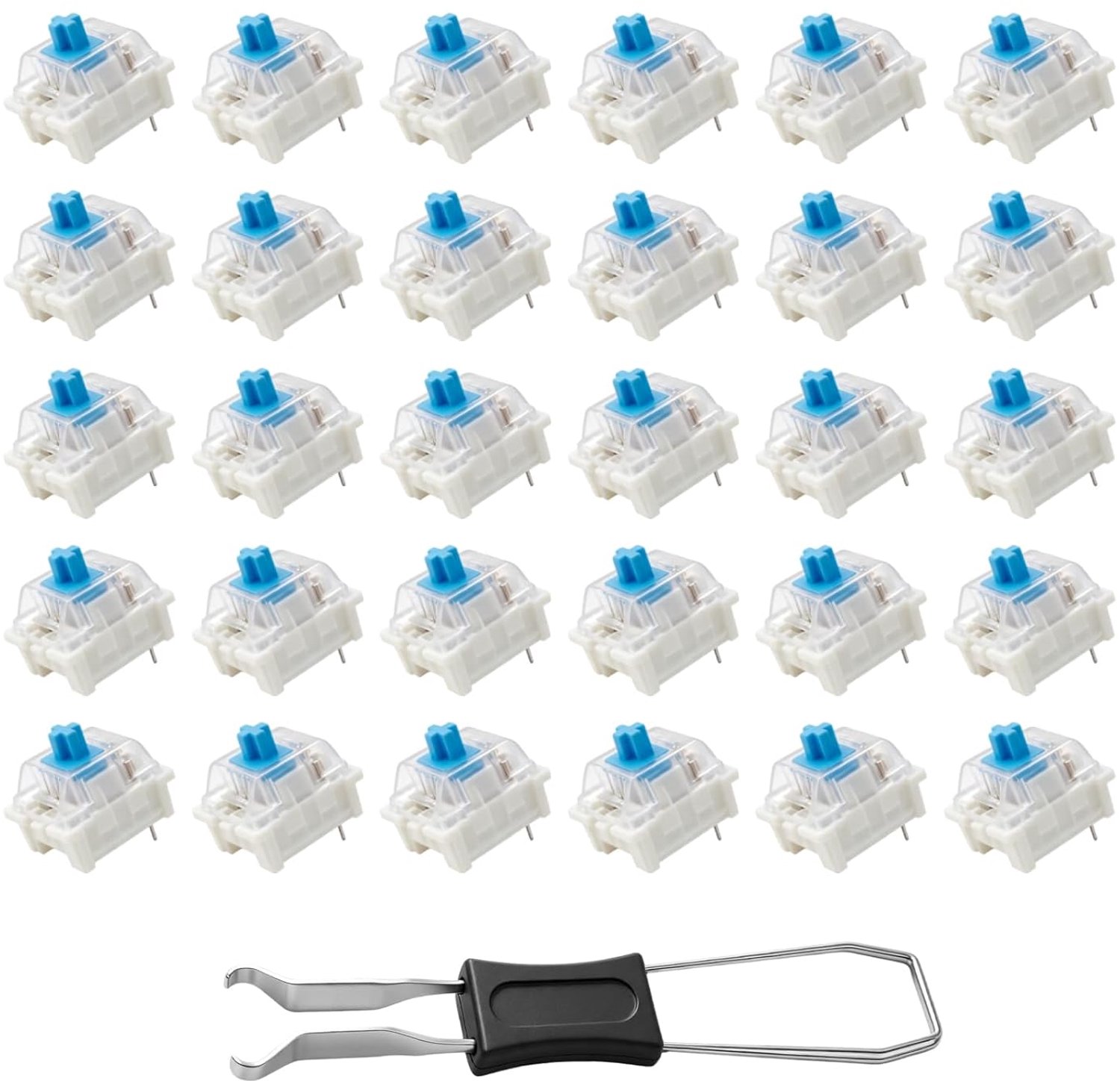 30 stuks mechanische toetsenbordschakelaars, blauw kliktoetsenbord