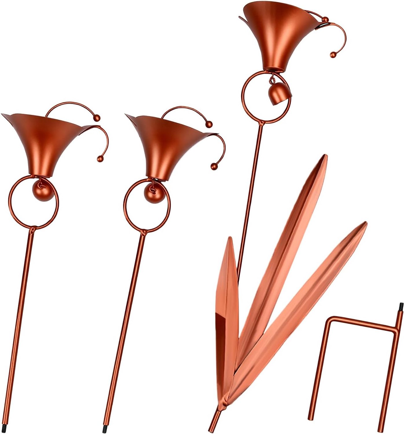 Calla Lelie Tuinpaal Elegant Handgemaakt Bloemendecor voor Buitenruimtes, 3 Vlamkoperen Calla Lelies met Bellen voor Tuinpad (3 -lelies)