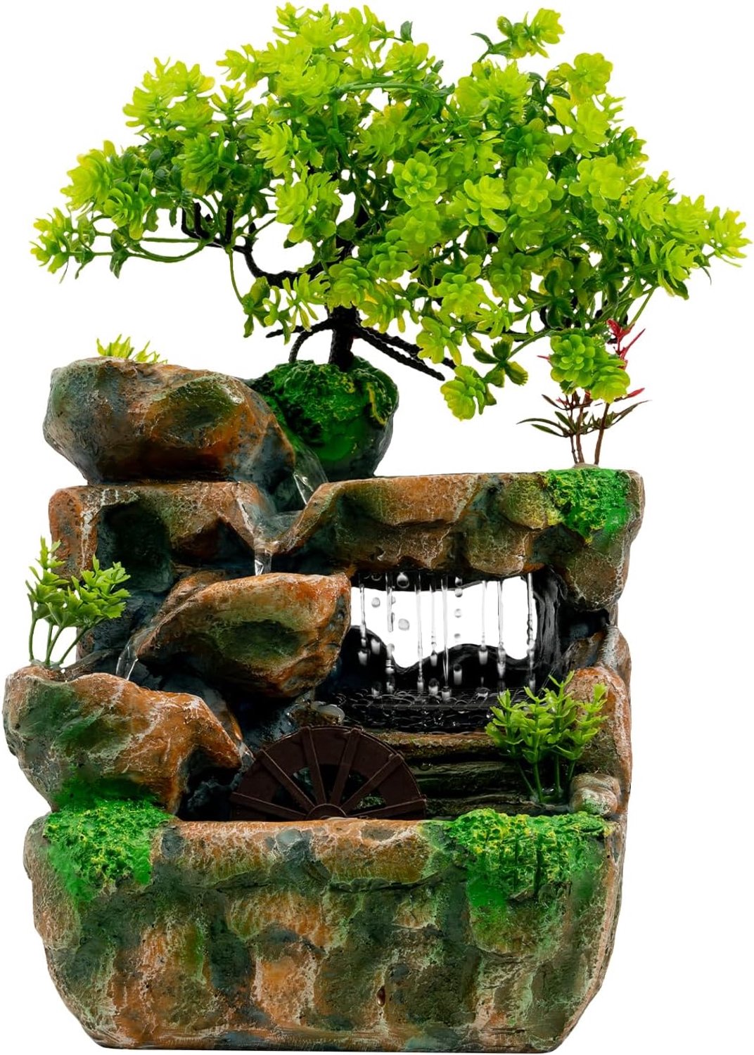 Waterval, tafelfontein met LED-licht, polyhars 180L/h Qmax, 60 cm Hmax 18x15x30cm tafelblad waterfontein