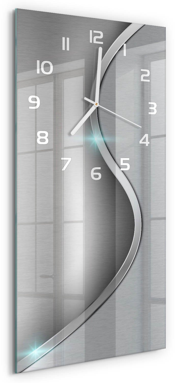 Tulup Wandklok - Metaalabstractie Klok Glas Met Opdruk - 30x60 cm - Zilver Moderne Wandklok Glas - Witte handen - Rechthoekige Klok - Decoratieve Glazen Klok - Glazen Wandklok Design