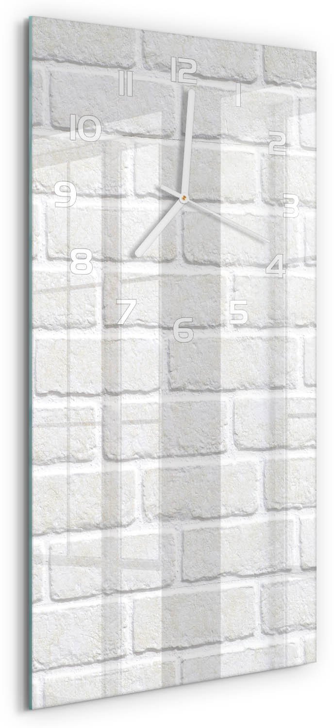 Tulup Wandklok - Bakstenen muur Glazen Klok Met Print - 30x60 cm - Wit Wandklok Glas Met Motief - Witte handen - Rechthoekige Klok - Wandklok Glas Decoratie - Gekleurde Glazen Klok