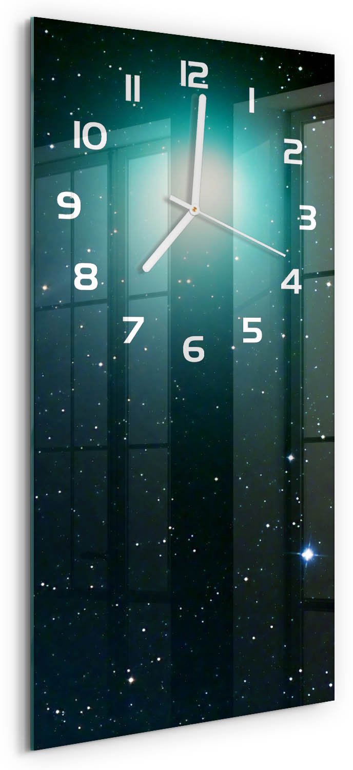 Tulup Wandklok - Melkwegstelsel Gekleurde Glazen Klok - 30x60 cm - Blauw Glazen Klok Met Print - Witte handen - Rechthoekige Klok - Moderne Wandklok Glas - Wandklok Glas Decoratie