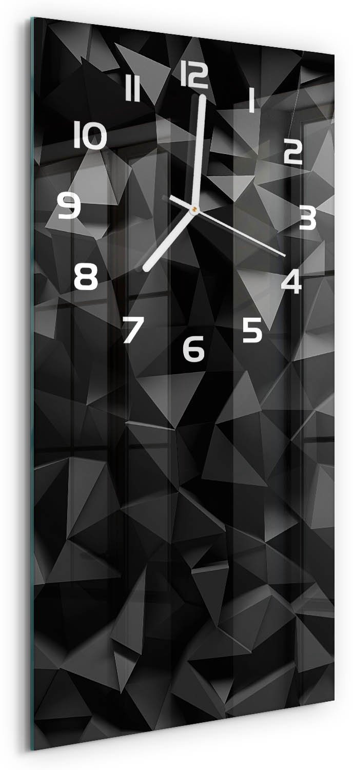 Tulup Wandklok - 3D-abstractie Wandklok Glas Met Motief - 30x60 cm - Zwart Decoratieve Glazen Klok - Witte handen - Rechthoekige Klok - Gekleurde Glazen Klok - Glazen Klok Met Print