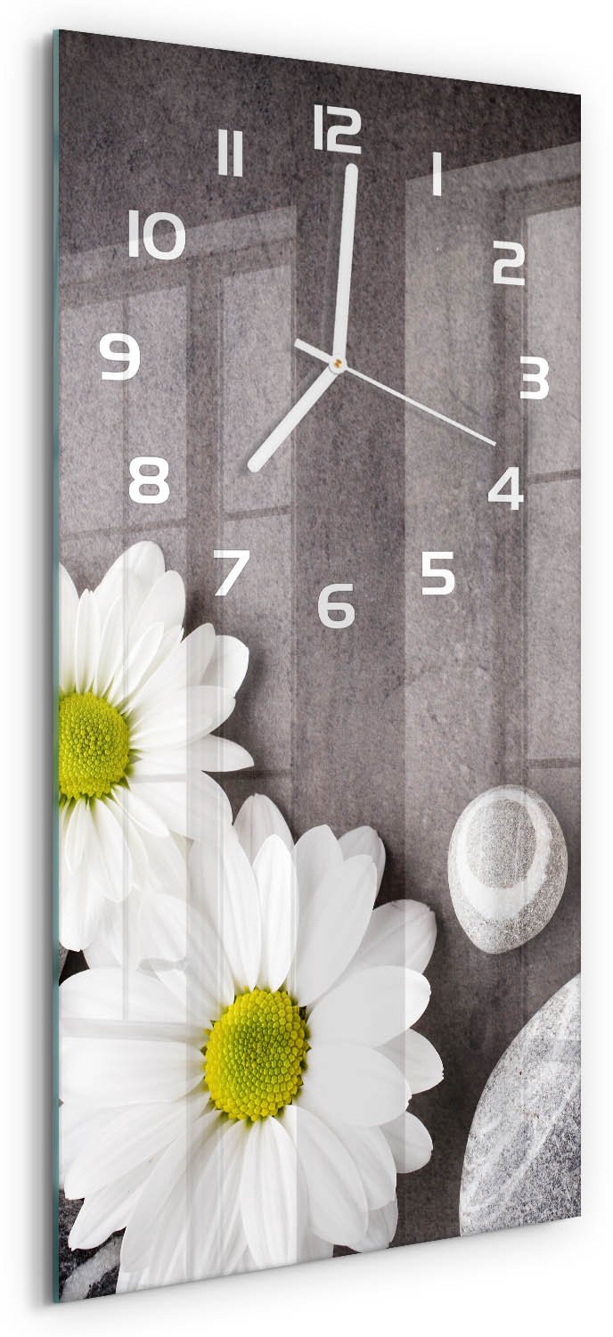 Tulup Wandklok - Gerbera bloem Decoratieve Glazen Klok - 30x60 cm - Wit Glazen Wandklok Design - Witte handen - Rechthoekige Klok - Glazen Klok Met Print - Wandklok Glas Met Motief