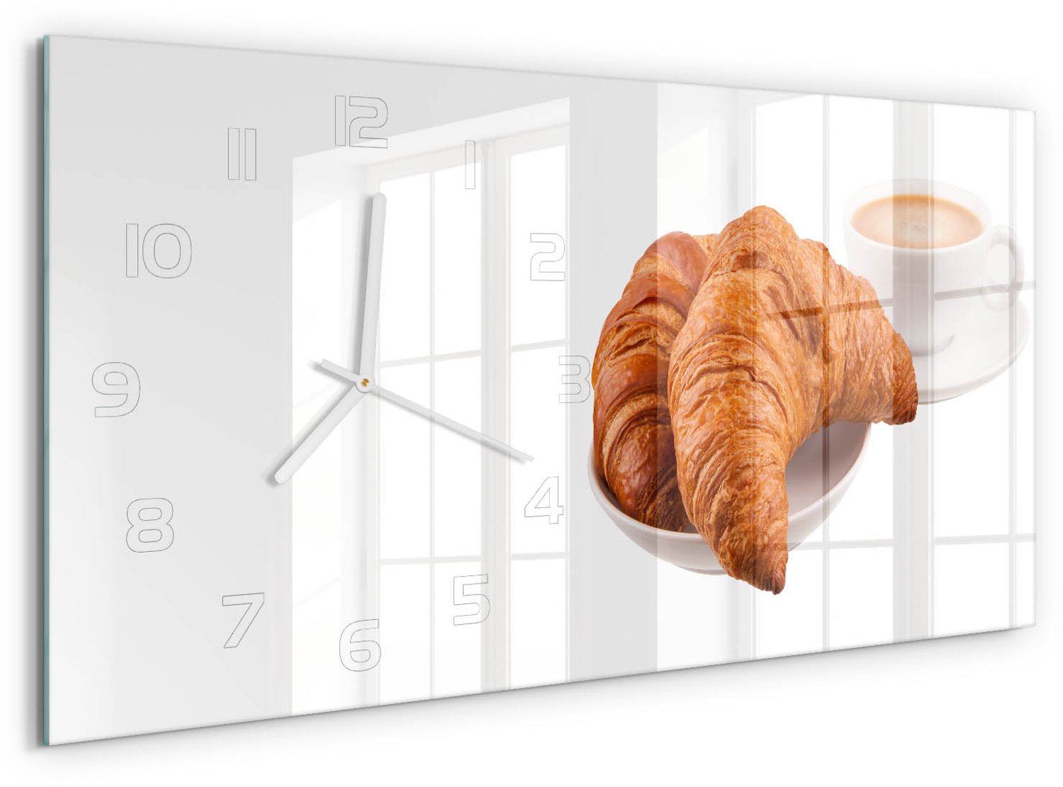 TULUP Wandklok - Ontbijt Moderne Wandklok Glas - 60x30 cm - Bruin Wandklok Glas Decoratie - Witte handen - Rechthoekige Klok - Glazen Wandklok Design - Klok Glas Met Opdruk