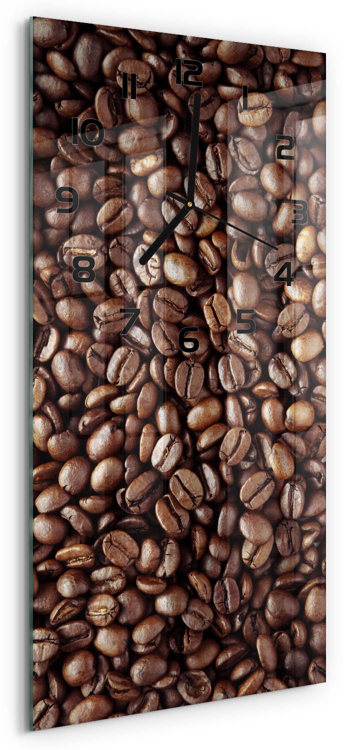 Tulup Wandklok - Koffiebonen Gekleurde Glazen Klok - 30x60 cm - Bruin Glazen Klok Met Print - Zwarte handen - Rechthoekige Klok - Moderne Wandklok Glas - Wandklok Glas Decoratie