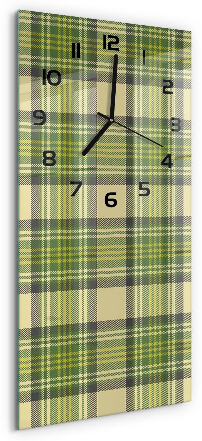 Tulup Wandklok - Groen raster Wandklok Glas Decoratie - 30x60 cm - Groente Gekleurde Glazen Klok - Zwarte handen - Rechthoekige Klok - Klok Glas Met Opdruk - Moderne Wandklok Glas