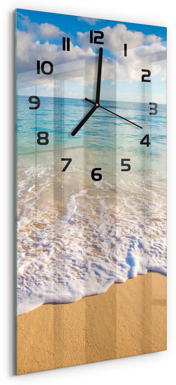 Tulup Wandklok - Hawaiiaans strand Wandklok Glas Decoratie - 30x60 cm - Blauw Gekleurde Glazen Klok - Zwarte handen - Rechthoekige Klok - Klok Glas Met Opdruk - Moderne Wandklok Glas