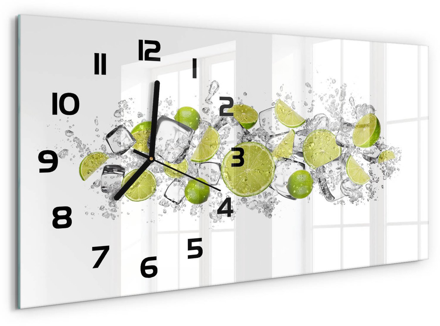 TULUP Wandklok - Limoenijsblokjes Glazen Klok Met Print - 60x30 cm - Groente Wandklok Glas Met Motief - Zwarte handen - Rechthoekige Klok - Wandklok Glas Decoratie - Gekleurde Glazen Klok