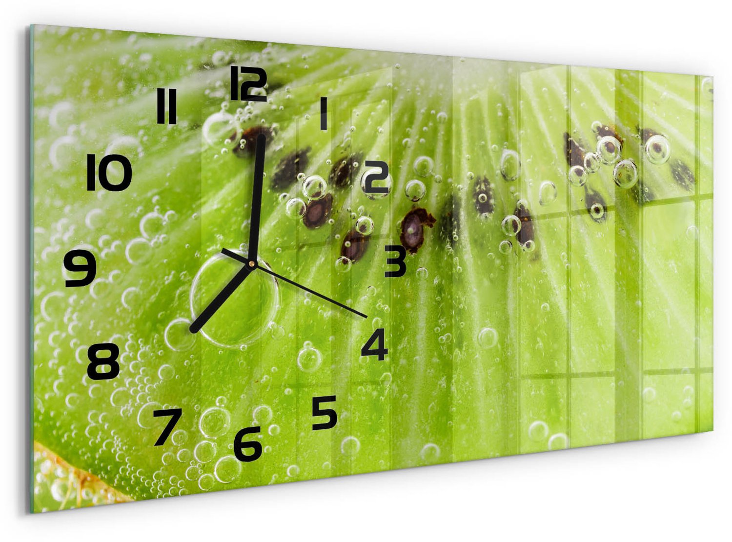 TULUP Wandklok - Kiwi Klok Glas Met Opdruk - 60x30 cm - Groente Moderne Wandklok Glas - Zwarte handen - Rechthoekige Klok - Decoratieve Glazen Klok - Glazen Wandklok Design