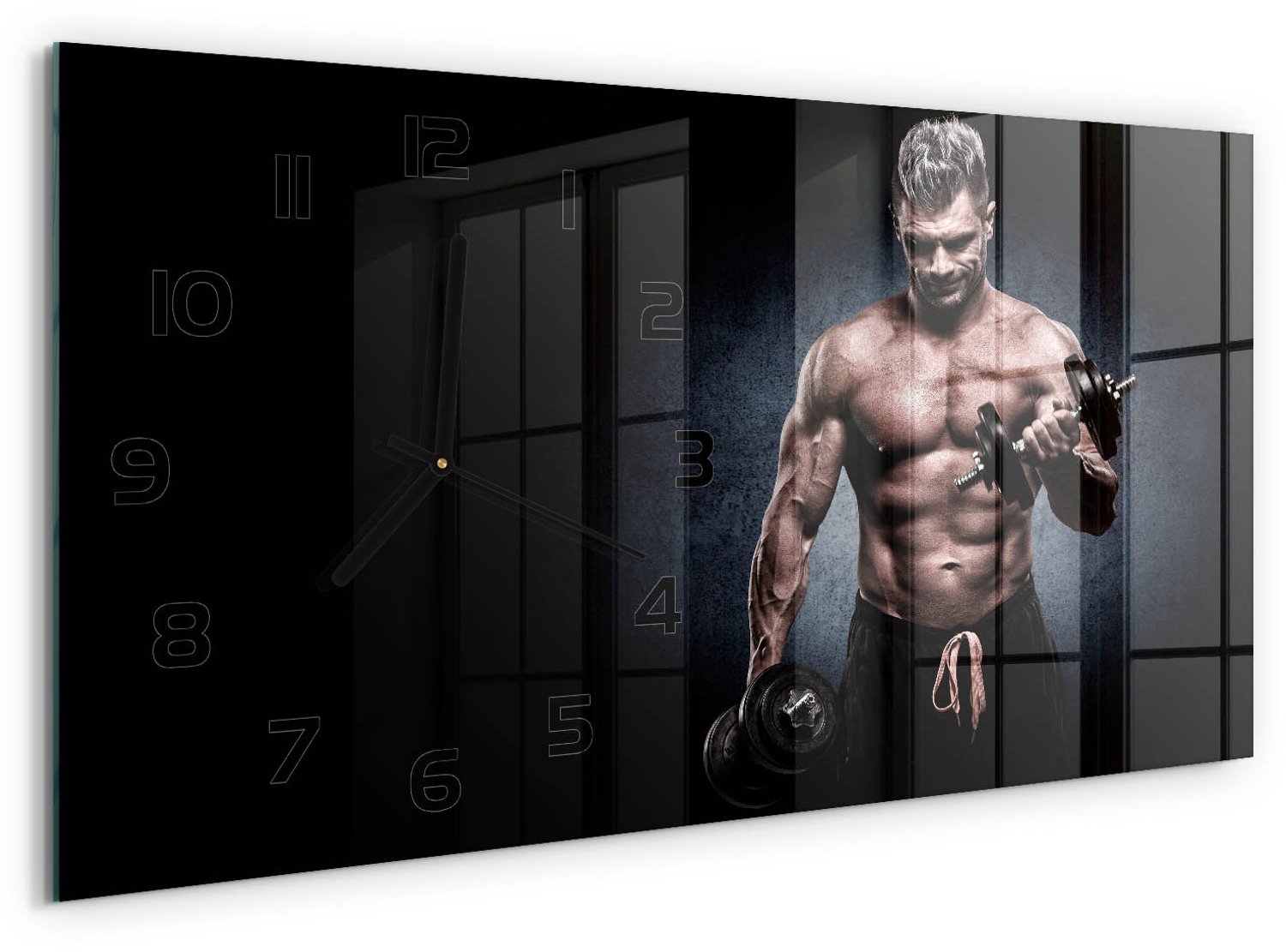 TULUP Wandklok - Spieropbouw Wandklok Glas Met Motief - 60x30 cm - Zwart Decoratieve Glazen Klok - Zwarte handen - Rechthoekige Klok - Gekleurde Glazen Klok - Glazen Klok Met Print