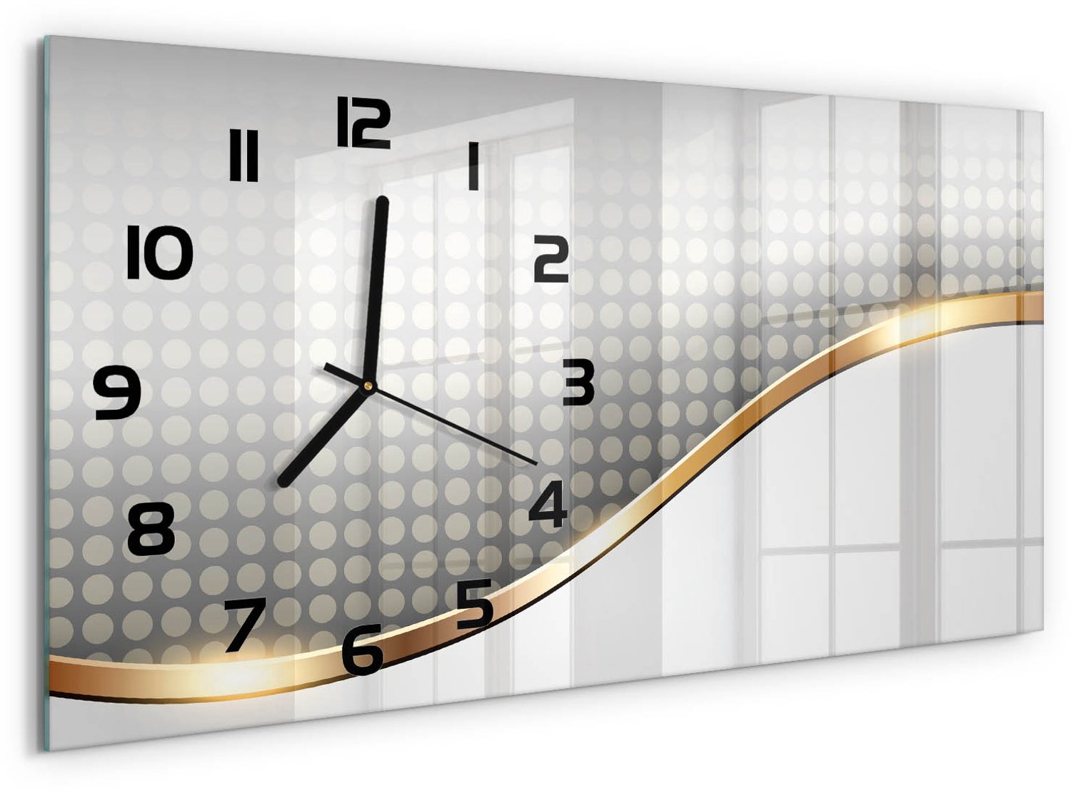 TULUP Wandklok - Abstracte achtergrond Klok Glas Met Opdruk - 60x30 cm - Gouden Moderne Wandklok Glas - Zwarte handen - Rechthoekige Klok - Decoratieve Glazen Klok - Glazen Wandklok Design