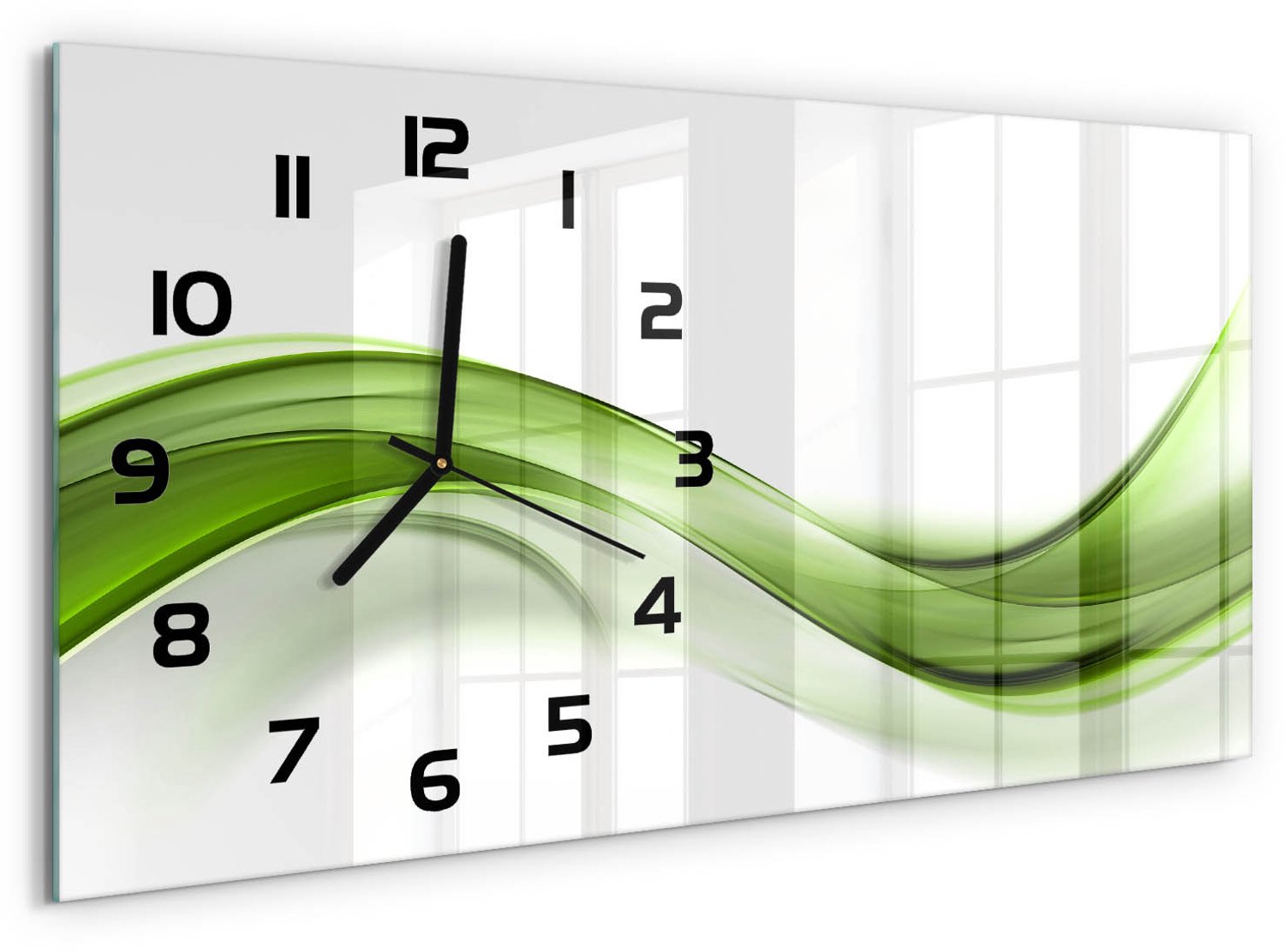 TULUP Wandklok - Groene golf Gekleurde Glazen Klok - 60x30 cm - Groente Glazen Klok Met Print - Zwarte handen - Rechthoekige Klok - Moderne Wandklok Glas - Wandklok Glas Decoratie
