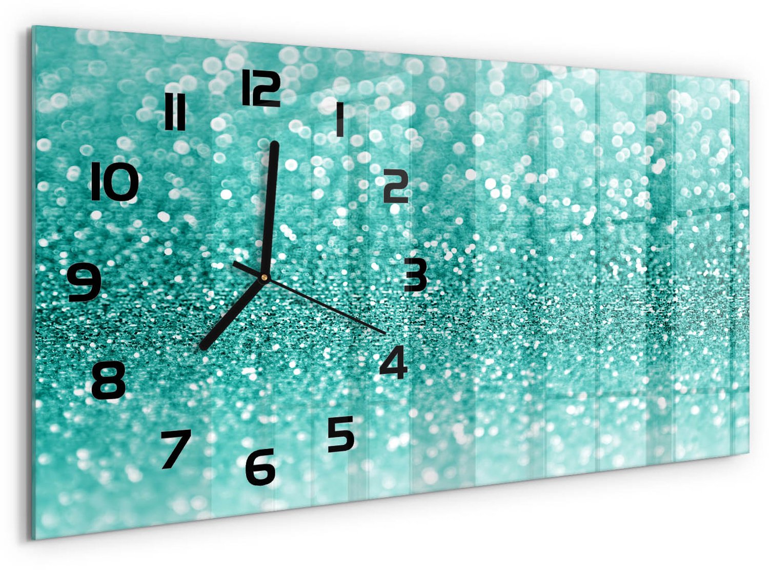 TULUP Wandklok - Kleine dingen Decoratieve Glazen Klok - 60x30 cm - Blauw Glazen Wandklok Design - Zwarte handen - Rechthoekige Klok - Glazen Klok Met Print - Wandklok Glas Met Motief