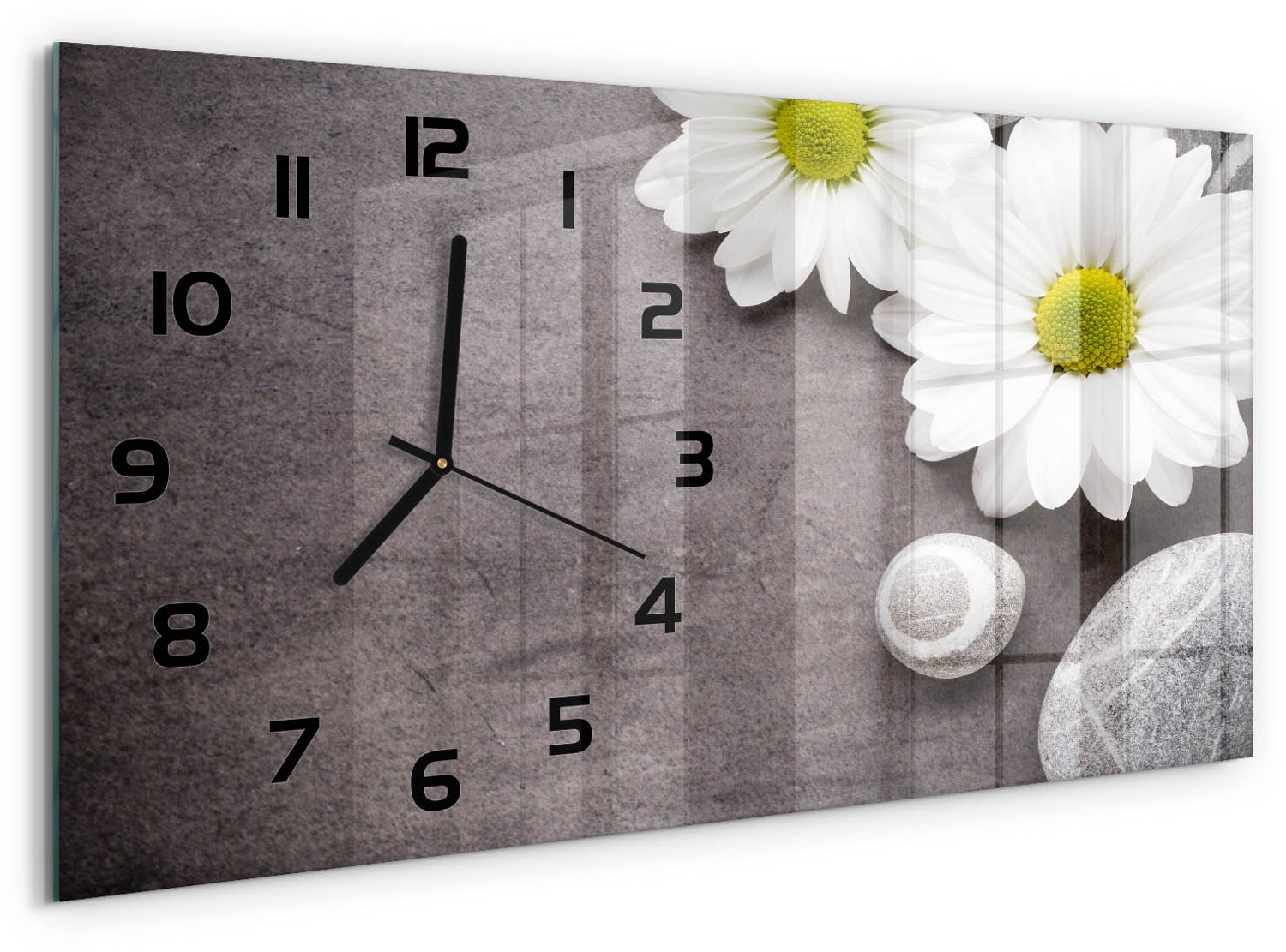 TULUP Wandklok - Gerbera bloem Glazen Klok Met Print - 60x30 cm - Wit Wandklok Glas Met Motief - Zwarte handen - Rechthoekige Klok - Wandklok Glas Decoratie - Gekleurde Glazen Klok