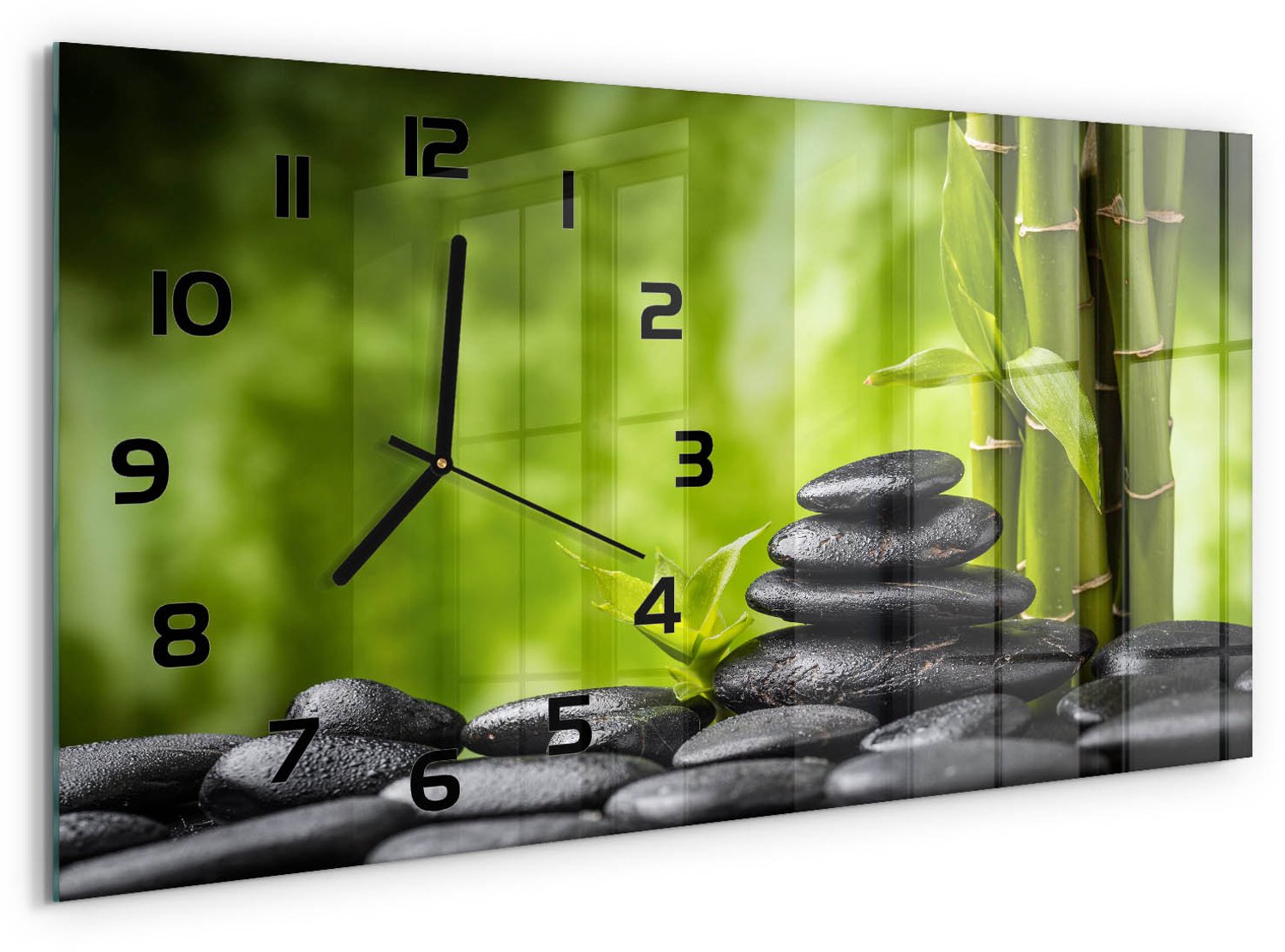 TULUP Wandklok - Zen-stenen Decoratieve Glazen Klok - 60x30 cm - Groente Glazen Wandklok Design - Zwarte handen - Rechthoekige Klok - Glazen Klok Met Print - Wandklok Glas Met Motief