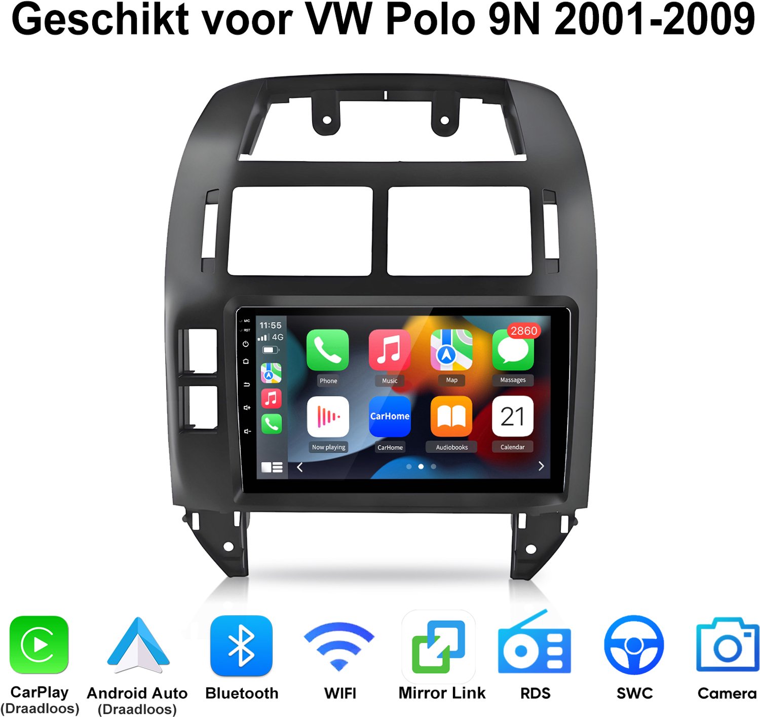Junsun Android 15 Autoradio Geschikt voor VW Polo 9N 2001-2009 - 1GB+32GB - Draadloos Carplay & Andriod Auto - 9 Inch HD TouchScreen - Bluetooth - GPS-navigatiesysteem - 9-inch Touchscreen - WiFi - Stuurwielbediening - RDS - USB