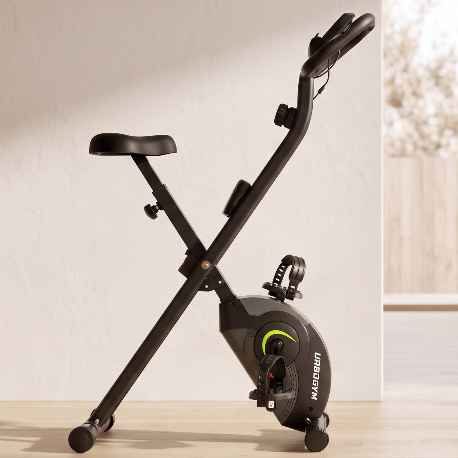 URBOGYM ALPHA SKILL Hometrainer - Magnetische Fitnessfiets - 8 Weerstandsniveaus - Vliegwiel 2 kg - Max. 110 kg - Zwart/Grijs/Groen