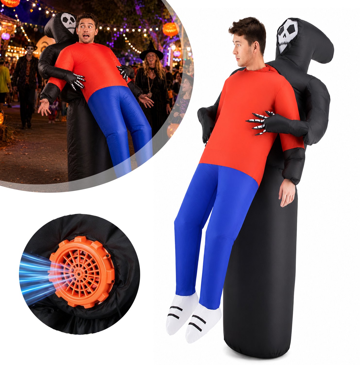 Opblaasbaar Kostuum Van De Magere Hein - Halloween 'Carry Me'-Kostuum - Opblaasbaar Verkleedkostuum - Met Ingebouwde Ventilator